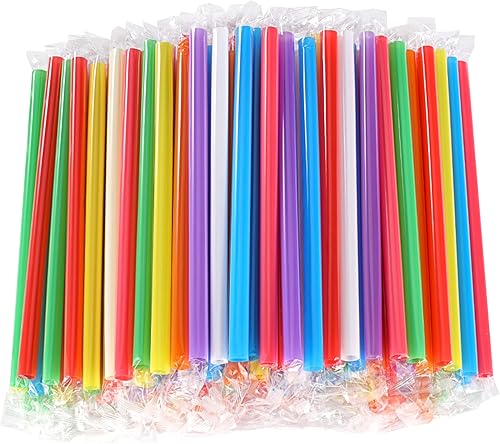 100 piezas Pajitas Boba Smoothie envueltas individualmente, pajitas desechables de plástico jumbo grandes para té de burbujas (8.2 pulgadas de largo