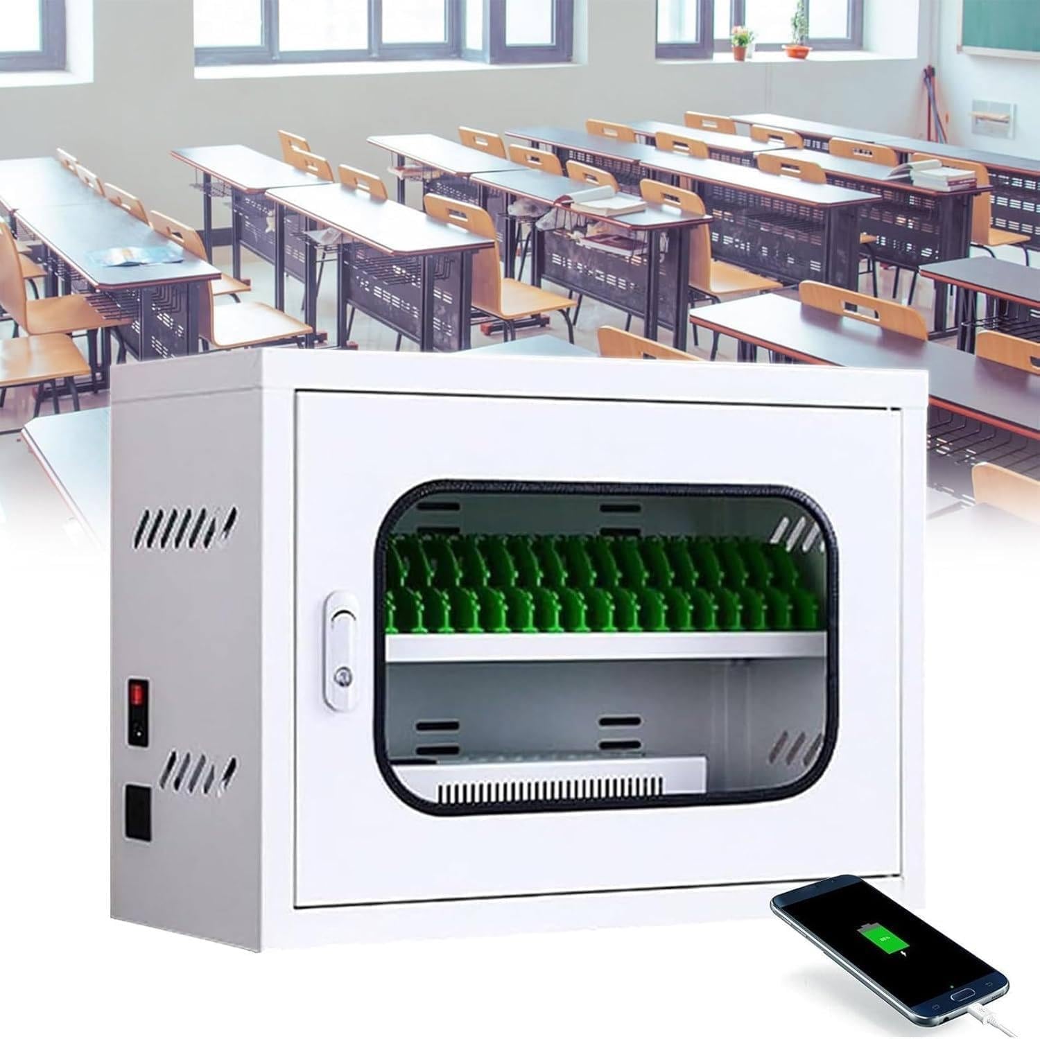 Lockable Mobile Phone Charging Station Lockers, Equipped with 6/12/20/30/40/50/60 Charging Slots, Suitable for Schools, Libraries, Classrooms and Conference Rooms. White 20Slots