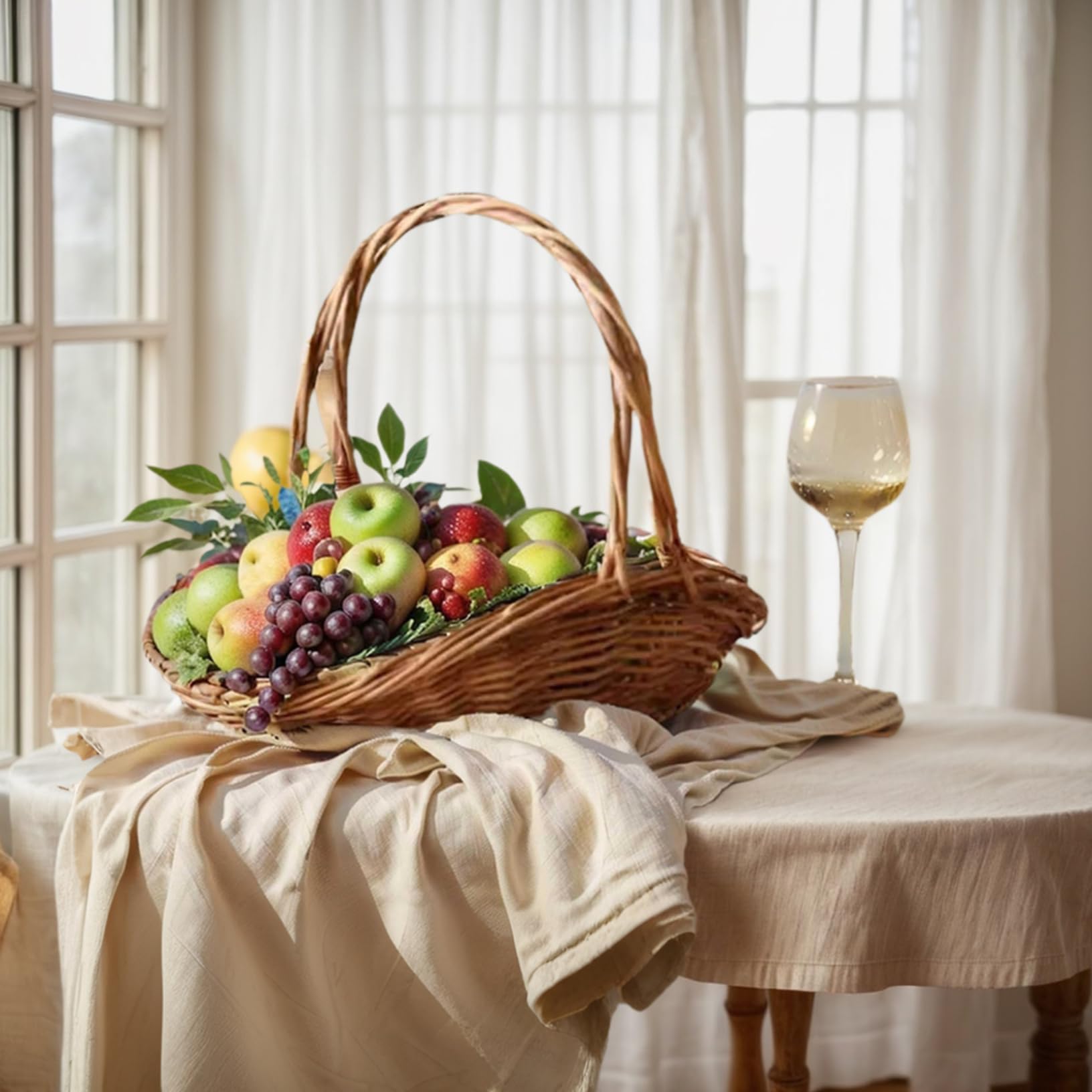 Lot de 2 paniers de jardin en osier avec poignée pour ramasser des légumes - Panier de fleurs en osier naturel - Panier de récolte tissé portable - Panier multifonction pour le
