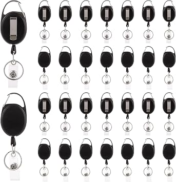 30 Packs Retractable Badge Holder, Heave Duty Badge Reels with Carabiner Belt Clip and Key Ring, Badge Reel Clip for ID Card Name Keychain
