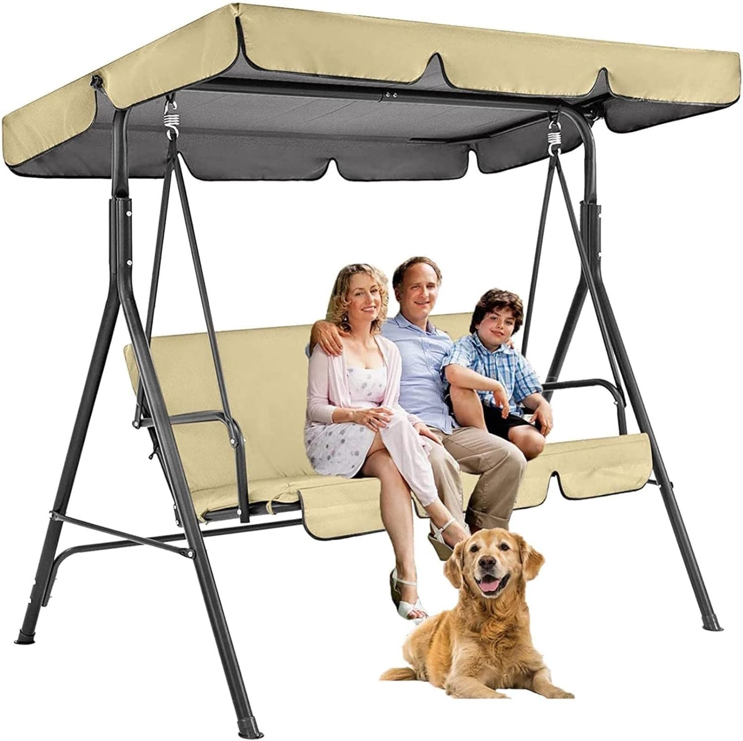 Outdoor Patio Swing Top Cover, Replacement Swing Canopy Cover Removable Waterproof Canopy Top, 3 Seater Yard Porch Swing Cover