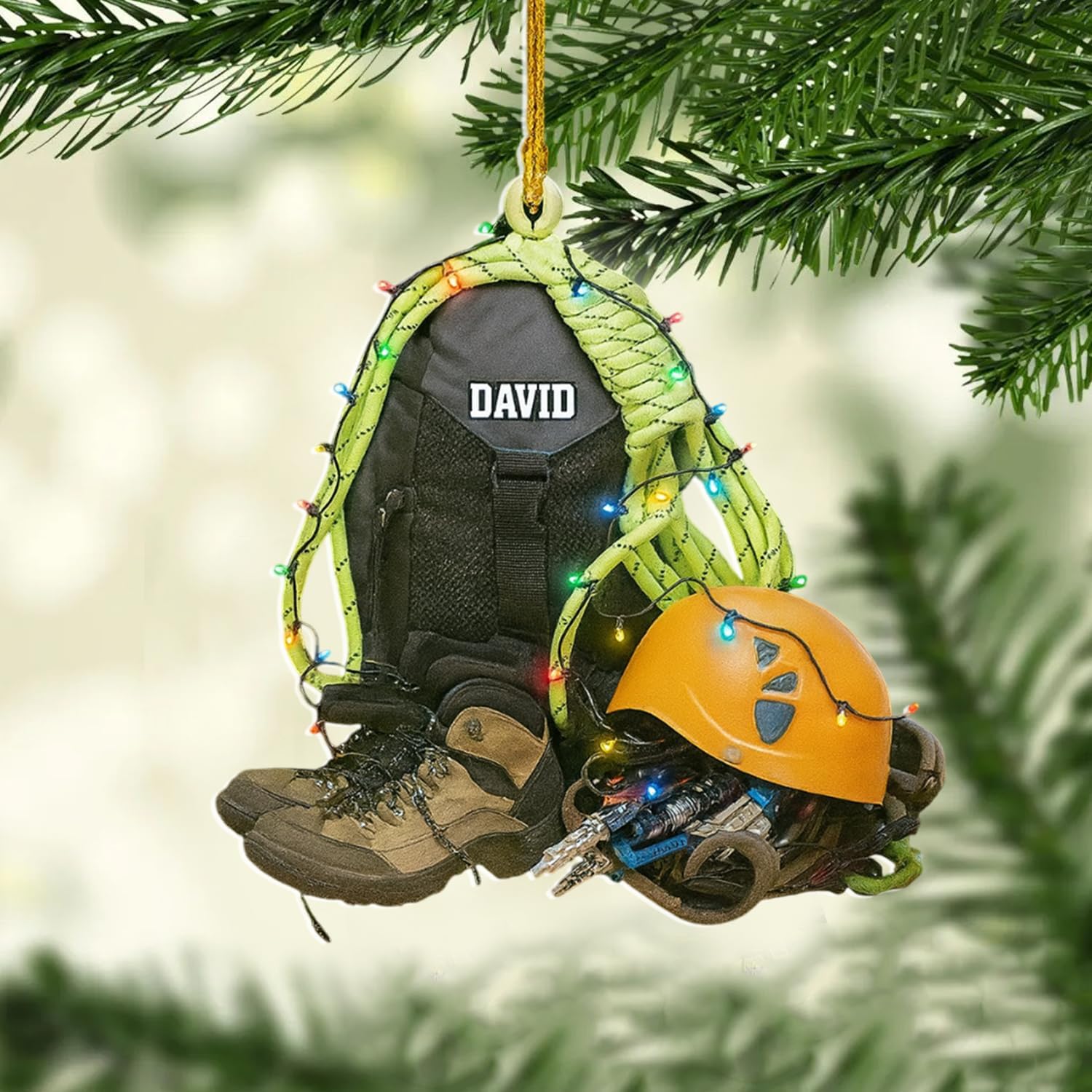 Personalized Hiking Climbing Ornament 2025 | Custom Name Backpack & Gear Mountain Climber Christmas Decoration | Hiker Gift for Men Women, Outdoor Adventure Keepsake