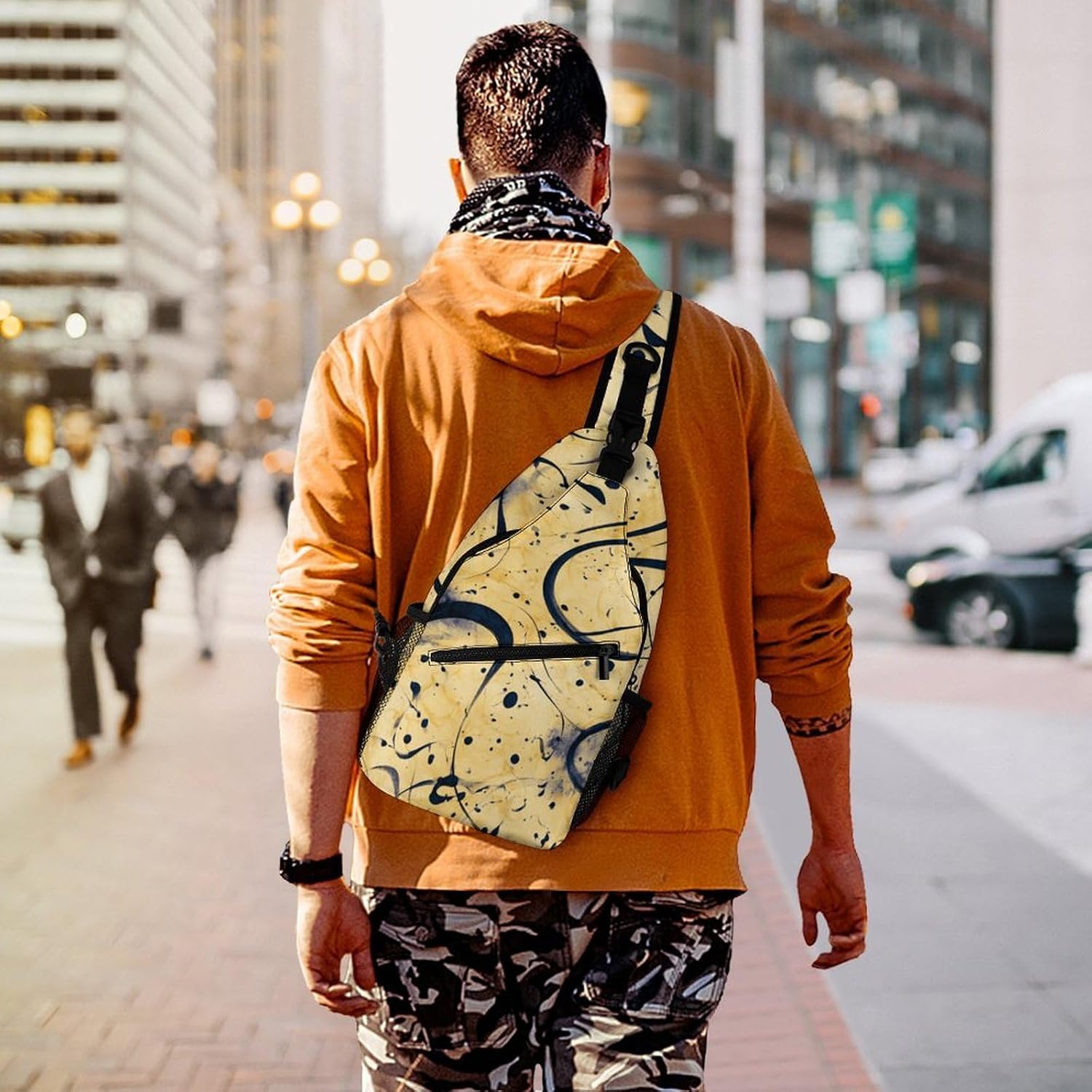 Abstract Brushstrokes Sling Crossbody Bag Lightweight Chest Shoulder Backpack for Outdoor Sports
