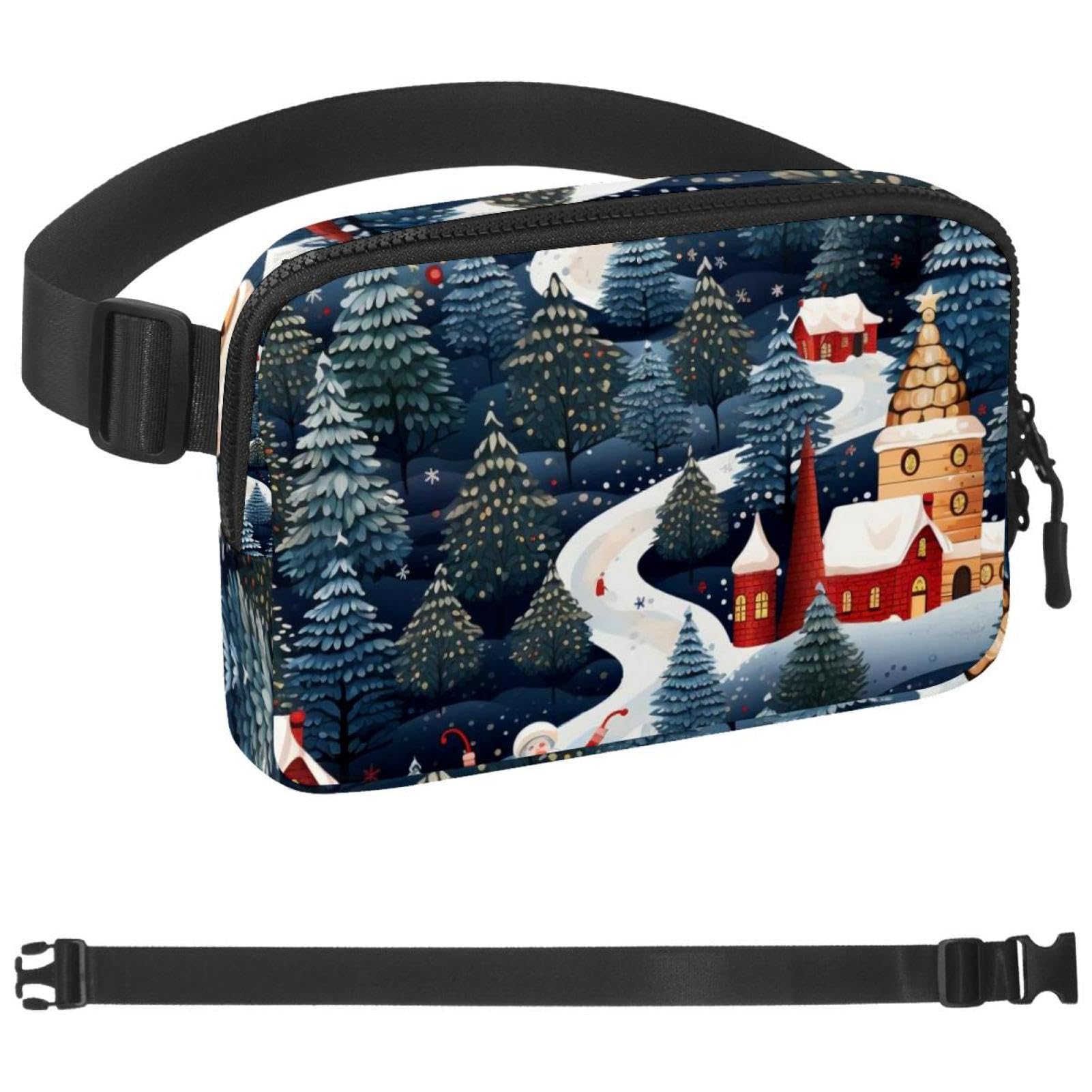 Riñonera de alce navideño grande con correa ajustable multicolor 7