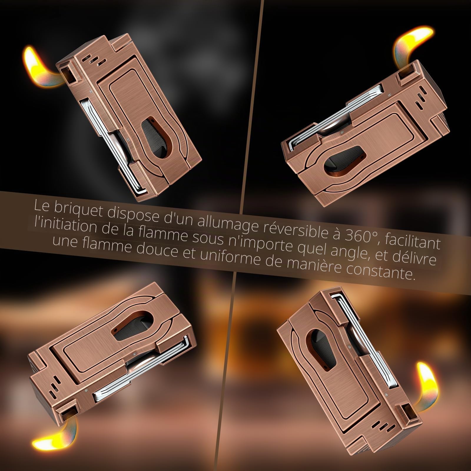 Briquet à pipe avec support de tuyau, outils de nettoyage 3 en 1, briquet rechargeable au butane à flamme douce inclinée, briquet à pipe à fumée, cadeau de fête du