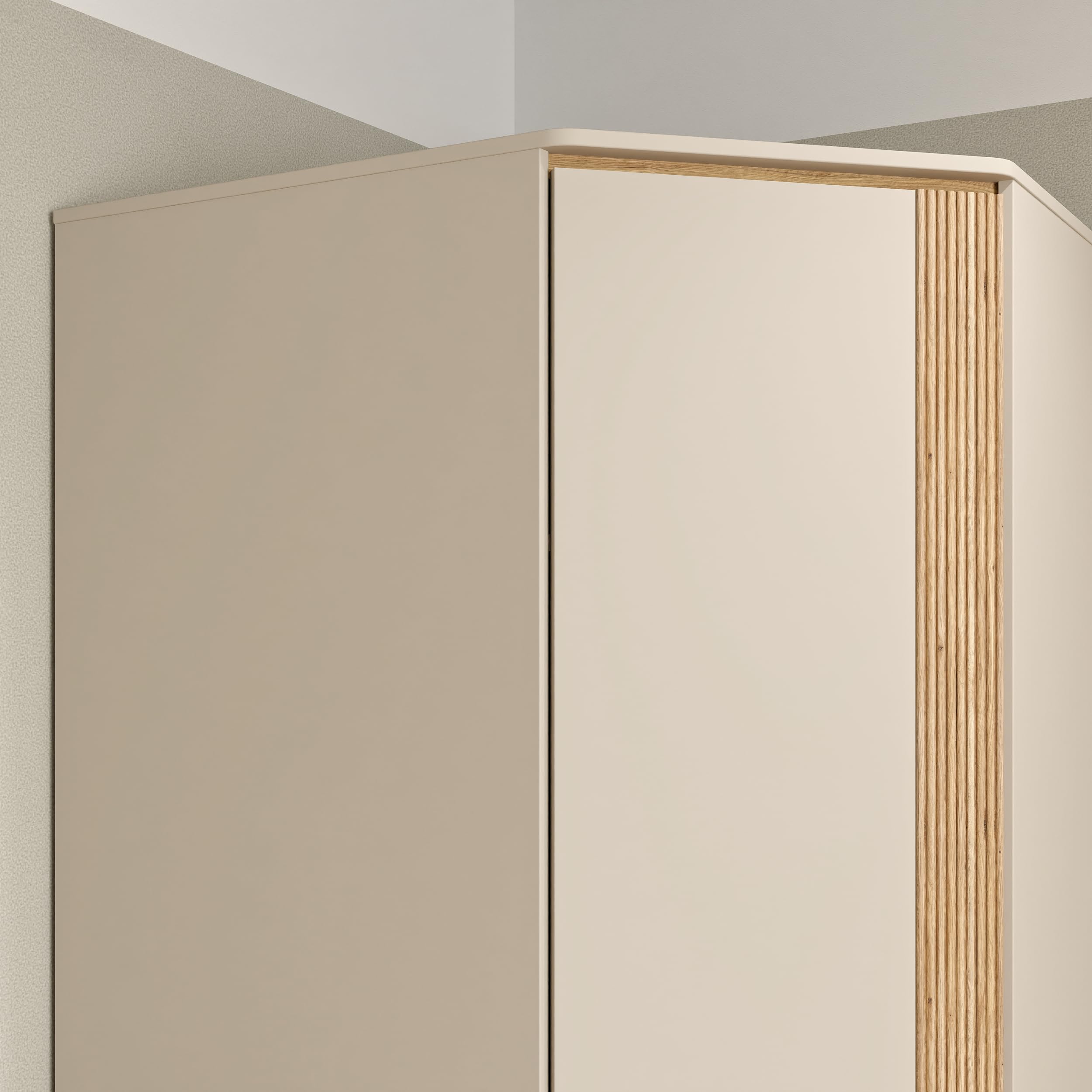 Forte WEXLIN - Armadio angolare 90 95, moderno con porta armadio, camera dei bambini e dei ragazzi, cashmere, beige, decorazione in legno di quercia, 92,2 cm di larghezza x 193,7 cm di altezza x 92,2
