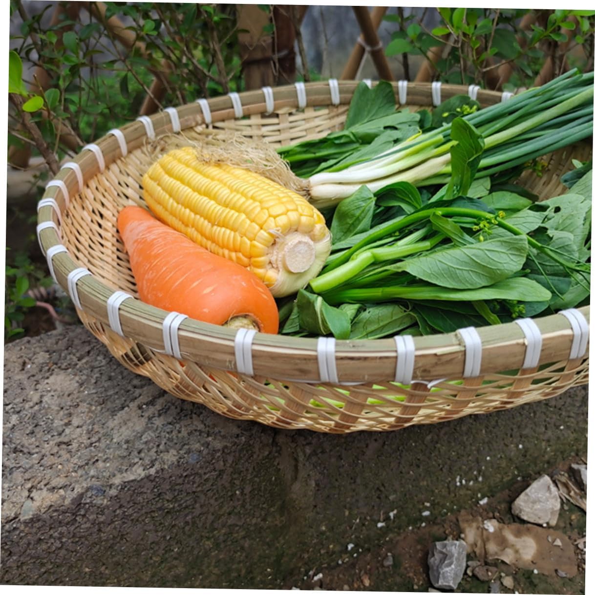 Bread Basket and Fruit Tray Set, round Woven Storage Container with Drainage, Multi-use Kitchen Organizer for Home Food Serving, 5pcs Basket Set