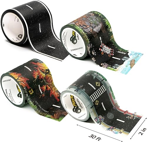 Miniatura 50 de Cinta negra de 30 x 4 pulgadas, cinta negra de auto ideal para niños, rollo de pegatinas para sets de carros y trenes, se pega al piso y las Asfalto