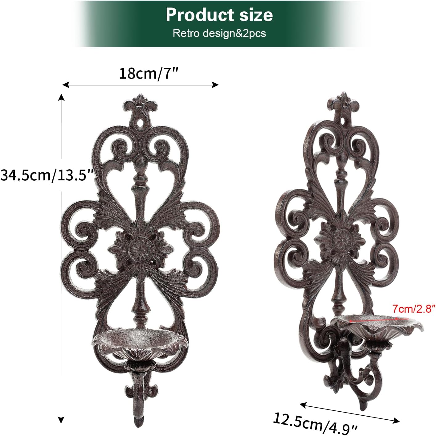 Sungmor Cast Iron Wall Candle Sconces Set of 2, Metal Wall Pillar Candle Holder, Vintage Vine Shape Home Candle Display Holder, Gothic Candle Sconce Wall Decor for Living Room, Bedroom