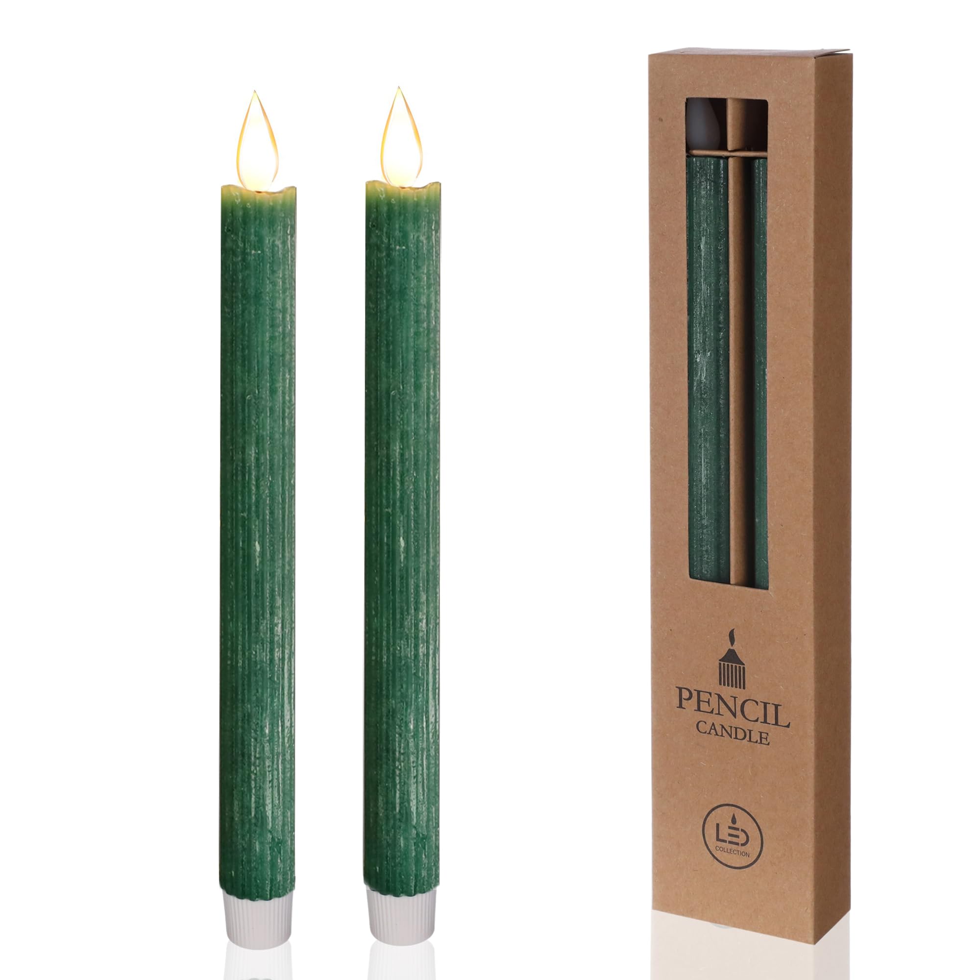 comforder Real Wax LED Taper Candle Electric -Flickering Candles Battery Operated (Set of 2), Electric Candles Flickering with Timer Function (Moss Green)