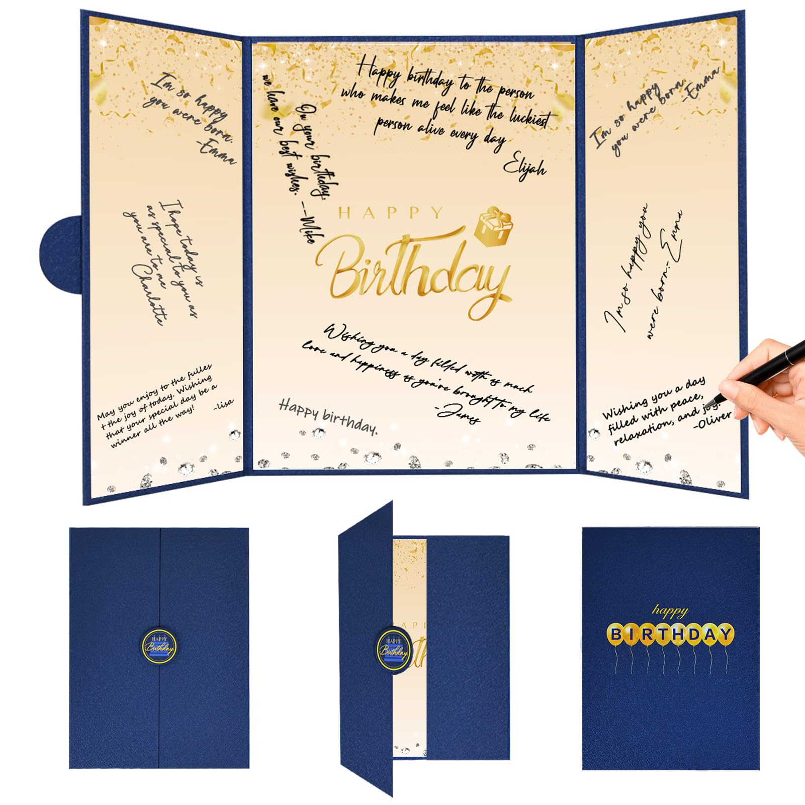 Crenics Blue and Gold Birthday Guest Signature Book Alternative 18" x 12"