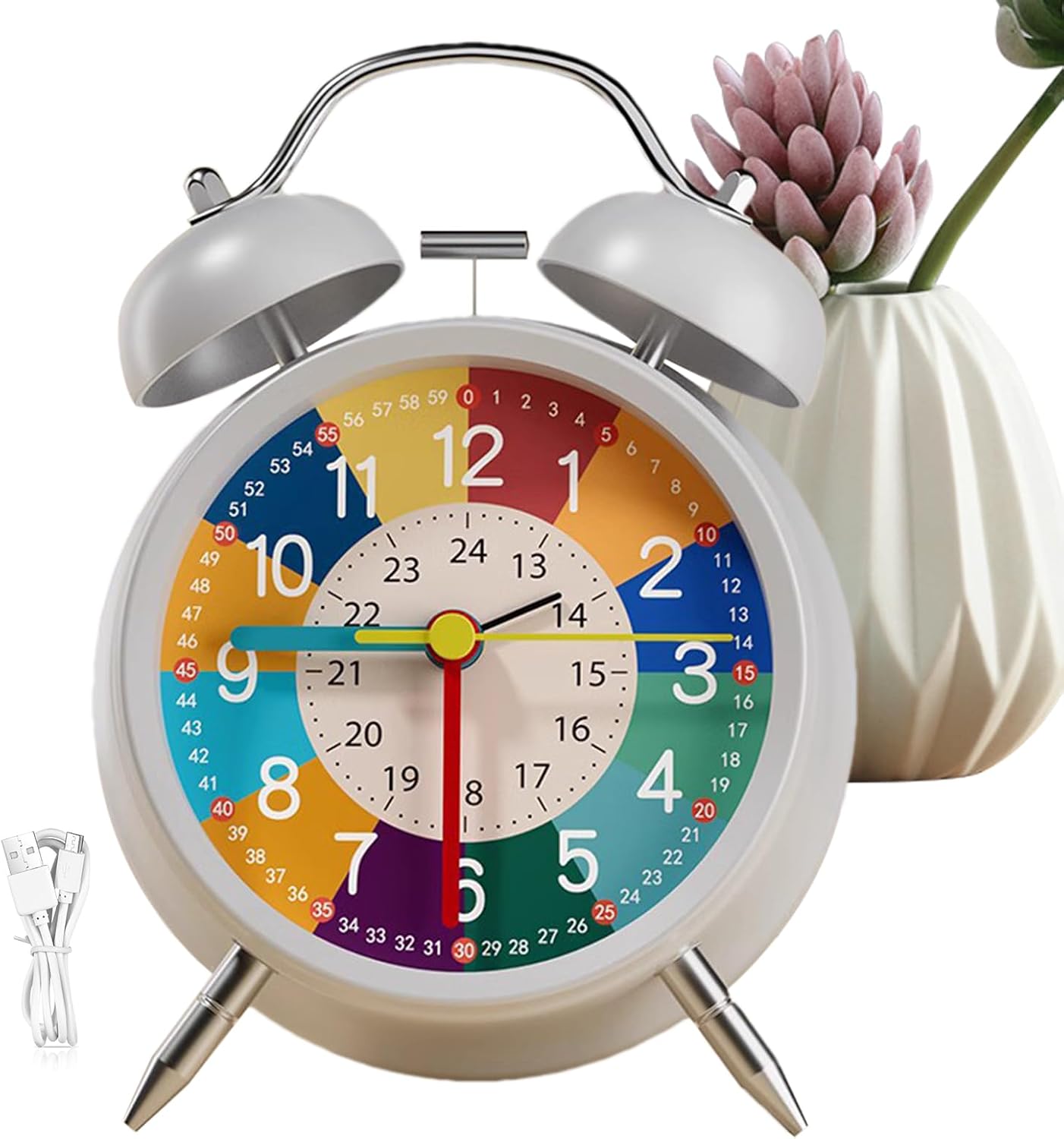Childrens Analog Alarm Clock, Quiet Non Ticking Time Learning Clocks with Backlight Feature, Vibrant Educational Clock for Kids Room and Nursery, Ideal Early Learning Gift for Boys and Girls