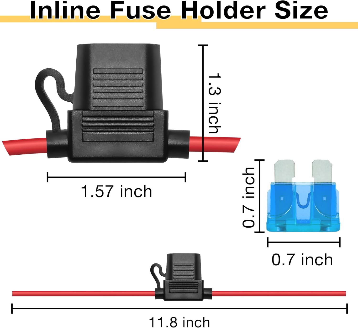2 PCS Inline Fuse Holders 12V, 16 AWG Car Gauge Inline Fuses, Waterproof Fuse Holder with 15A ATC/ATO Standard Blade Fuses for Automotive, Marine, Golf Cart Lighting, Electrical Circuits