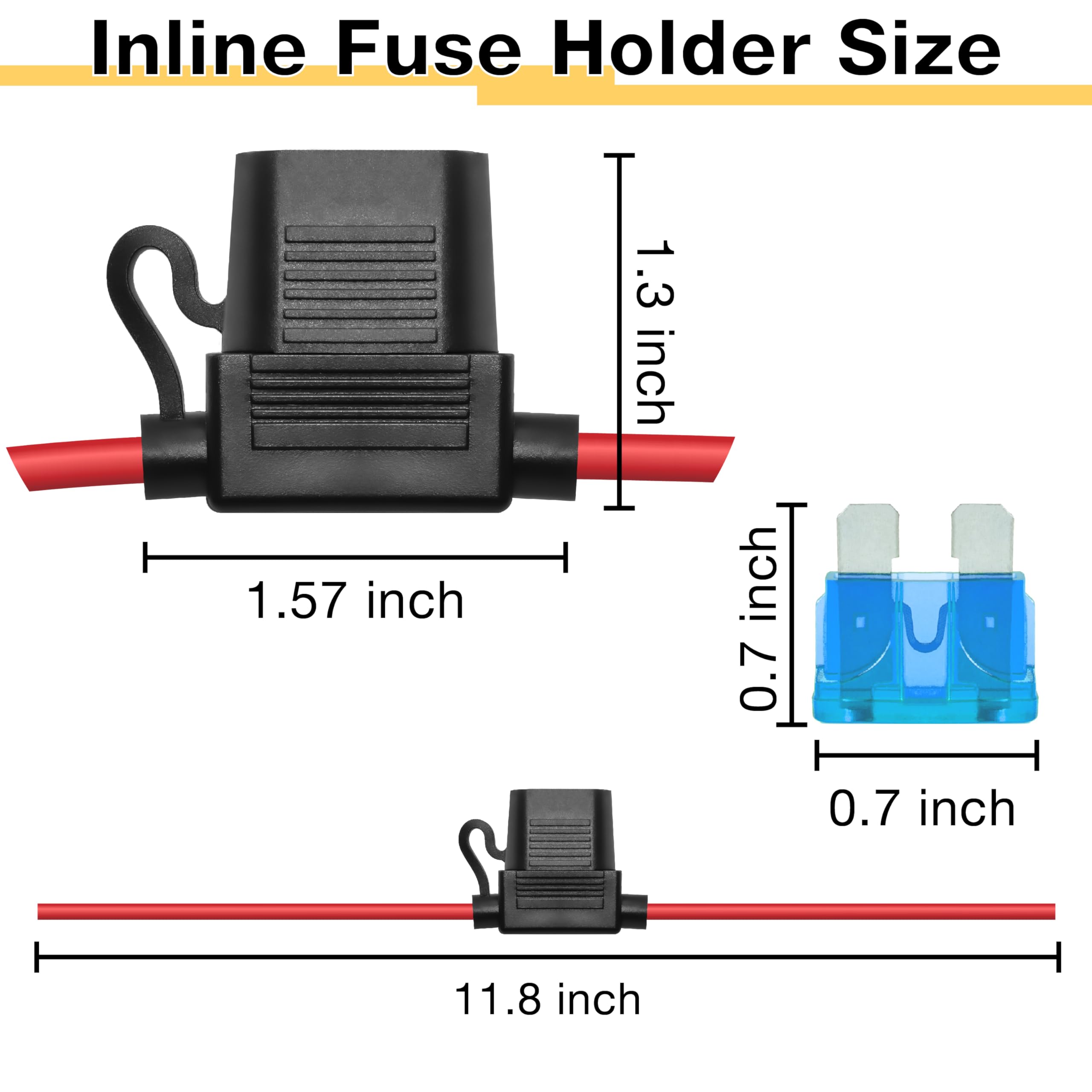 2 PCS Inline Fuse Holders 12V 16 AWG Car Gauge Inline Fuses Waterproof Fuse Holder with 15A ATC — view 2