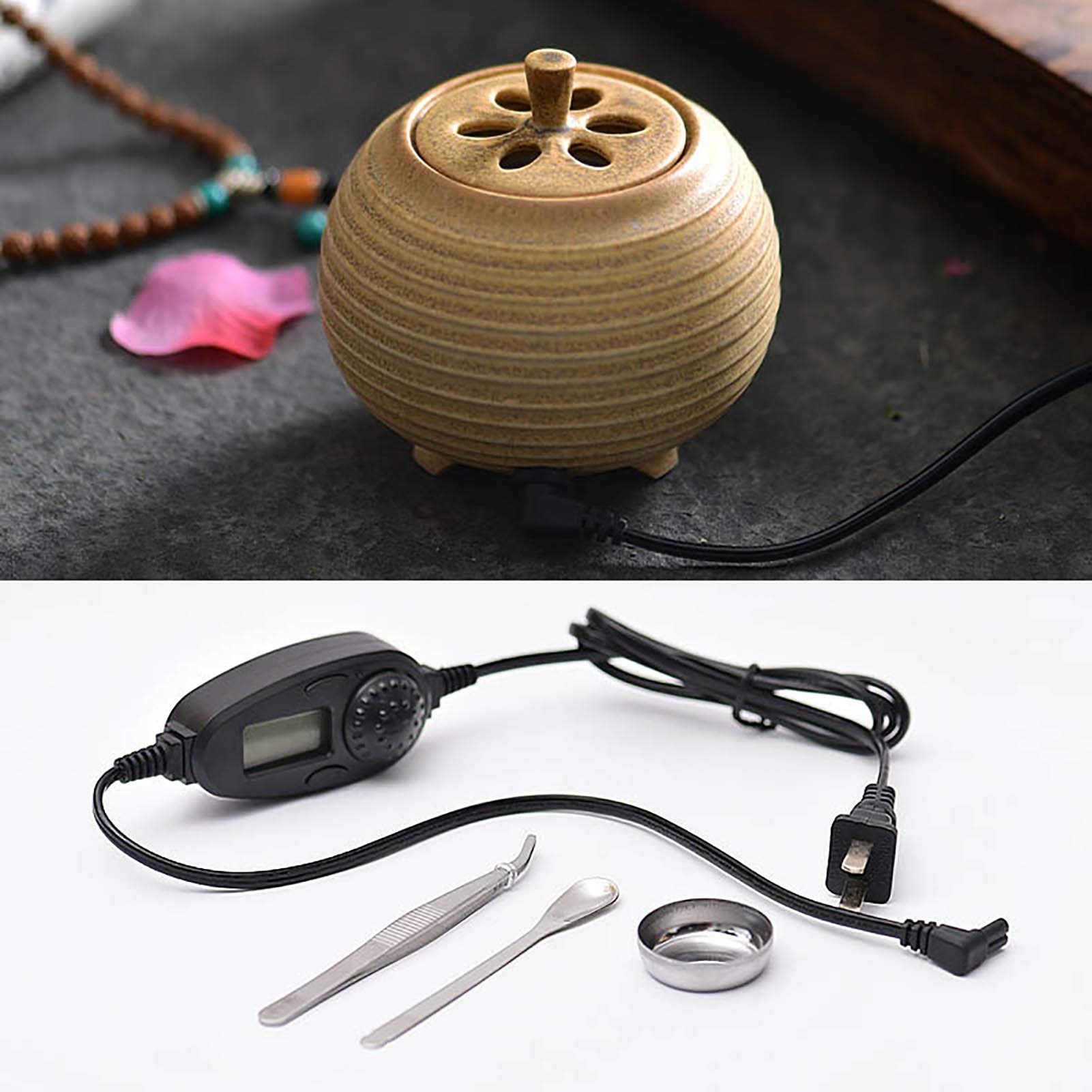 Feelme Bruciatore di Incenso Elettrico - Regolazione della Temperatura dei Tempi Ceramica Diffusore Elettronico di Aromi, Bruciatore di Incenso Elettrico Riscaldatore-per della Casa/Ufficio
