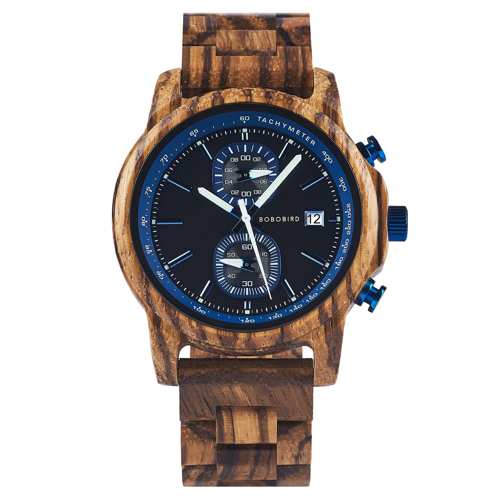 BOBO BIRD Orologio in legno per uomo e donna, ultra leggero, 50 g, lancette luminose, cronografo, data, casual, regalo aziendale