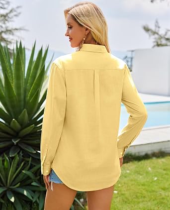 siliteelon Womens Button Down Shirt Linen Button Up Shirts for Women Long Sleeve Summer Shirt Collared Blouse Linen Tops