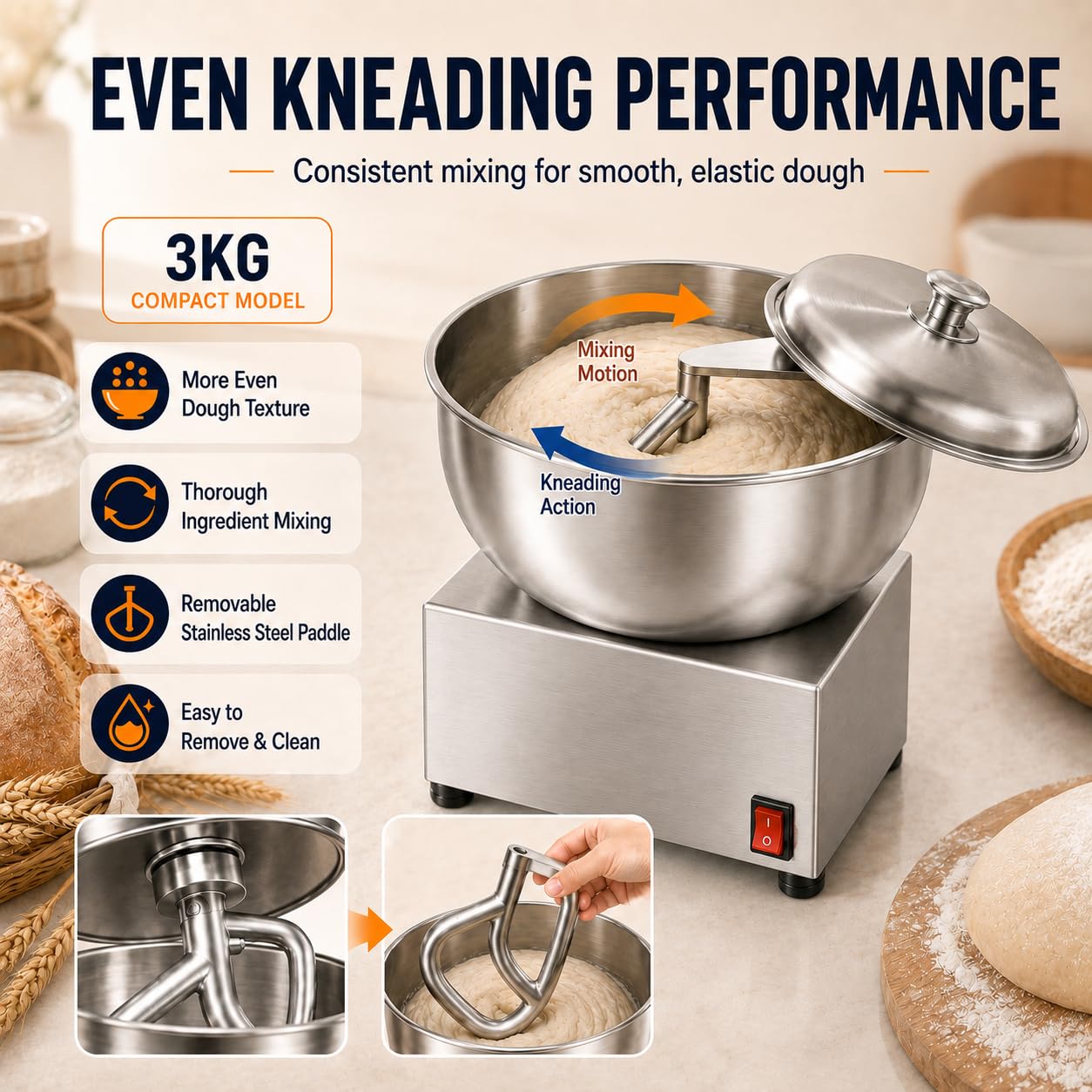 Mixer Spirale Elettrico per Impasto Panetteria Pizzeria 3KG