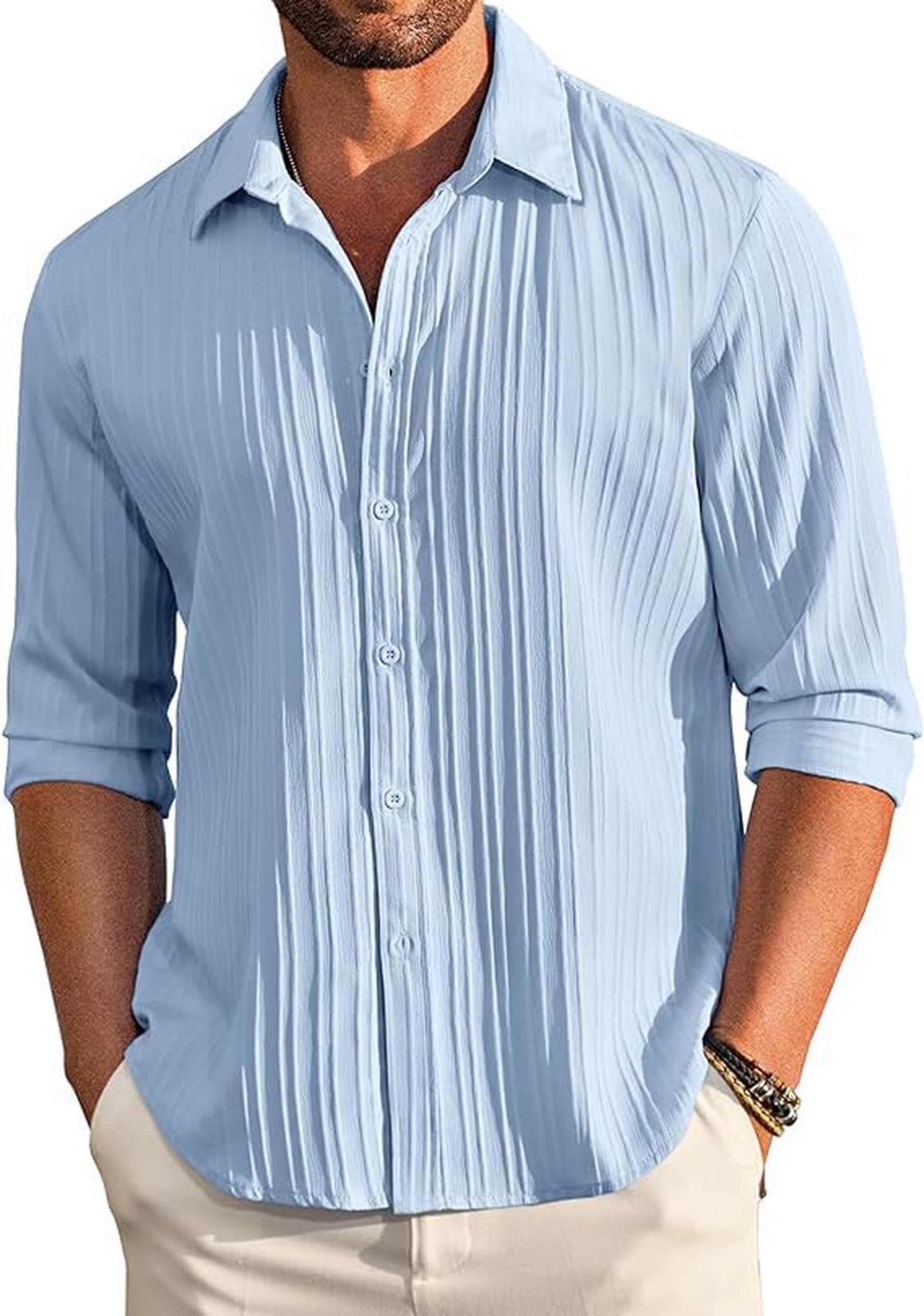 CB-COLEBROOK Men's Casual Button Down Shirts Long Sleeve Linen Shirt Fashion Textured Beach Summer Shirts| Men Stylish Shirt | Men Fancy (Available in Plus Size)