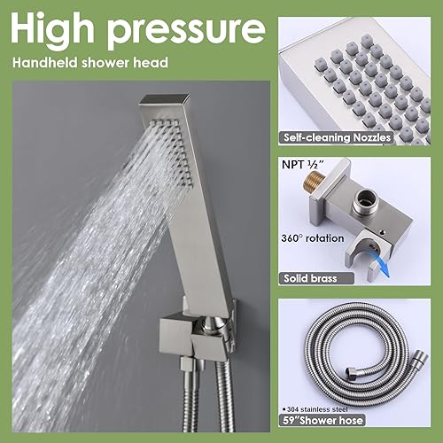 Miniatura 43 de Enga Sistema de ducha de lluvia de oro cepillado con chorros corporales, sistema de chorros de ducha de lluvia de 12 pulgadas, juego de grifo de Oro