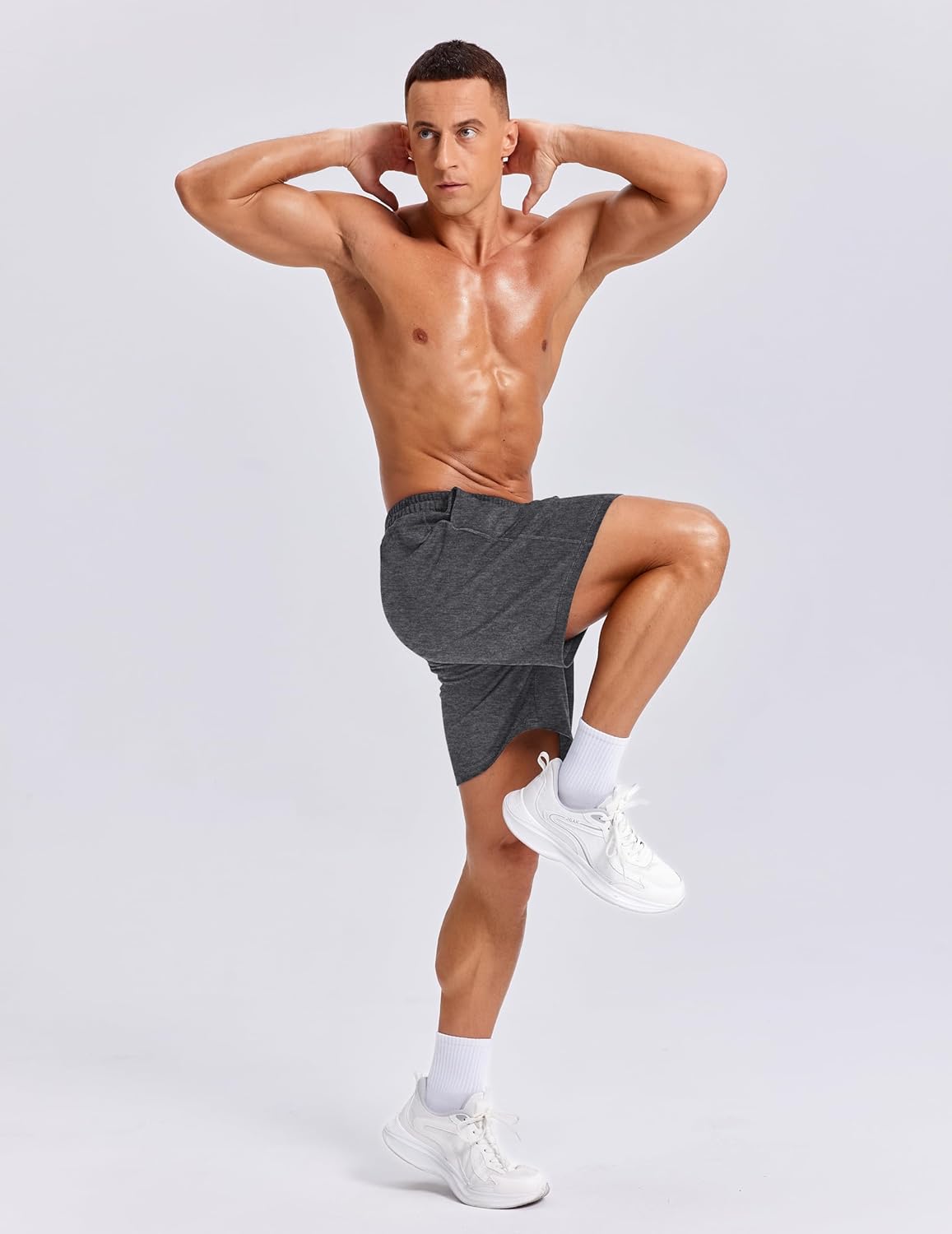 PINSPARK Men's Casual Sweat Shorts 7" Cotton Athletic Running Lounge Shorts with Drawstring Workout Gym Lightweight - Image 5