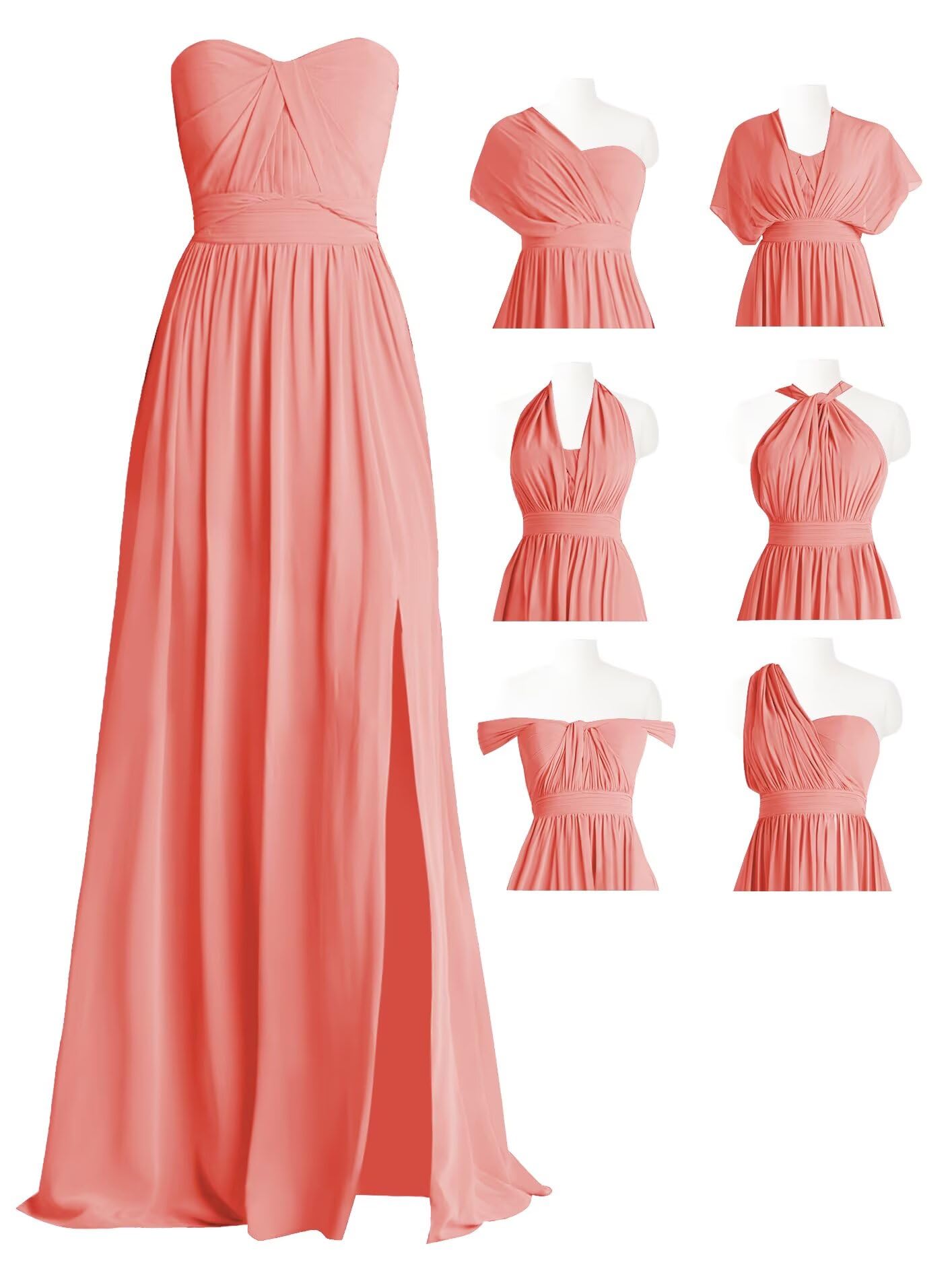 MYDRESS Chiffon Convertible Bridesmaid Dress Long Multi-Way A Line Twist Wrap Formal Gown