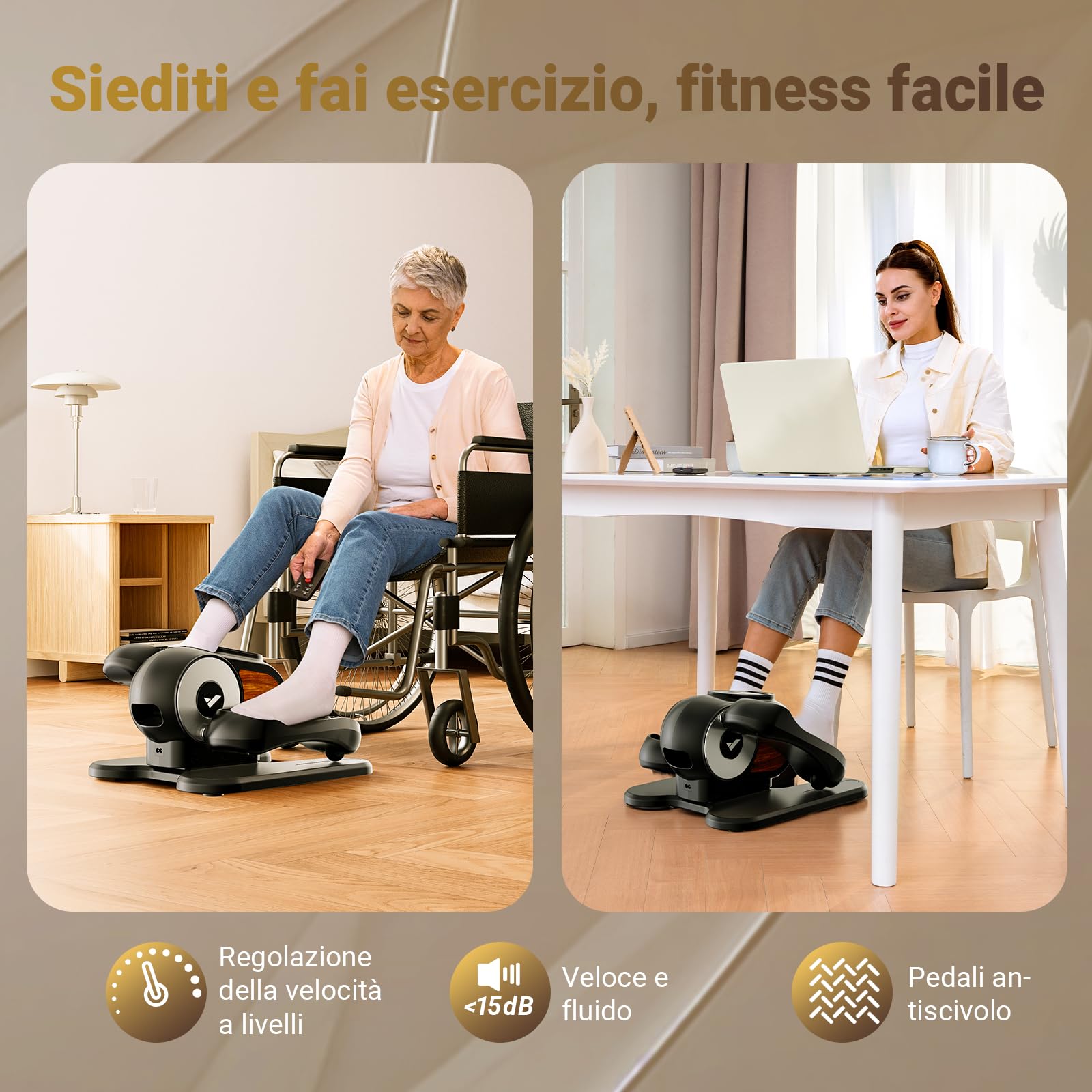 MERACH Mini Ellittica, Crosstrainer Silenzioso e Portatile per Casa e Ufficio, con Diversi Livelli Regolabili, Schermo LCD e Cinghie per le Gambe, Adatta per Anziani e Adulti