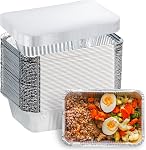Poêles en aluminium avec lids (50-Pack, 8.5"×6") 2.25 LB Conteneurs de nourriture en fiole de capacité avec lids - 50 Parties et pièces détachées 50 Couvertures en carton - Poêles jetables en papier d'étain - pour la cuisson, préparation des repas et congélateur, à emporter