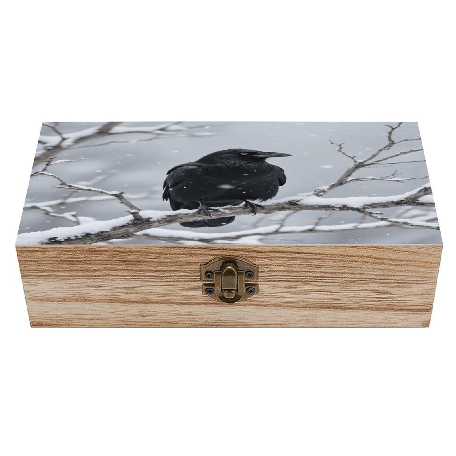 VstaDank Black Crow Wooden Storage Box Decorative Jewelry Case with Lids Exquisite Wood Box Letters Gifts Acacia Wood Boxes Fashion Wooden Keepsake Boxes for Men Women