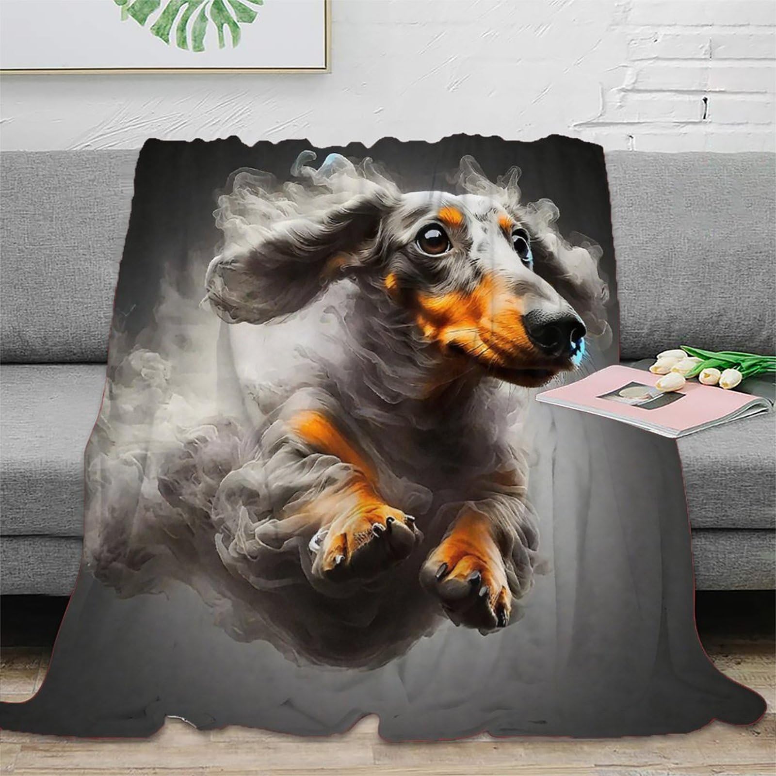 Couverture en peluche chien 3D en microfibre douce pour canapé et lit 100x130cm