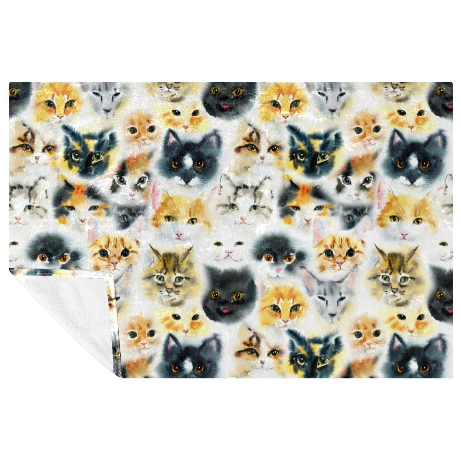 Couverture chat aquarelle contre le froid pour canapé lit et plage