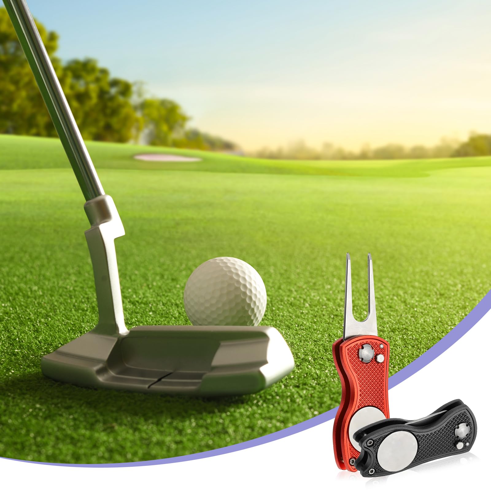 PATIKIL Strumento di riparazione per divot da golf pieghevole in metallo con marcatore magnetico forcella acciaio inox