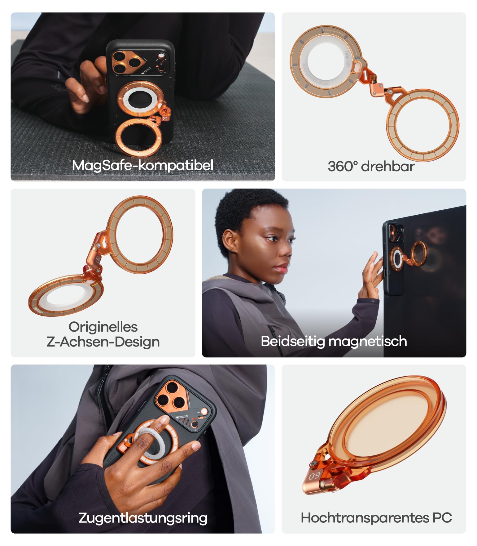 Aulumu G09 Ghost Infinite MagSafe Ring Halterung 360° Drehung Handy Ständer und Griff N52 Doppelseitige Magnetische Fingerhalter Handyhalterung, Mattiertes Transparentes PC, Ghost Transparent