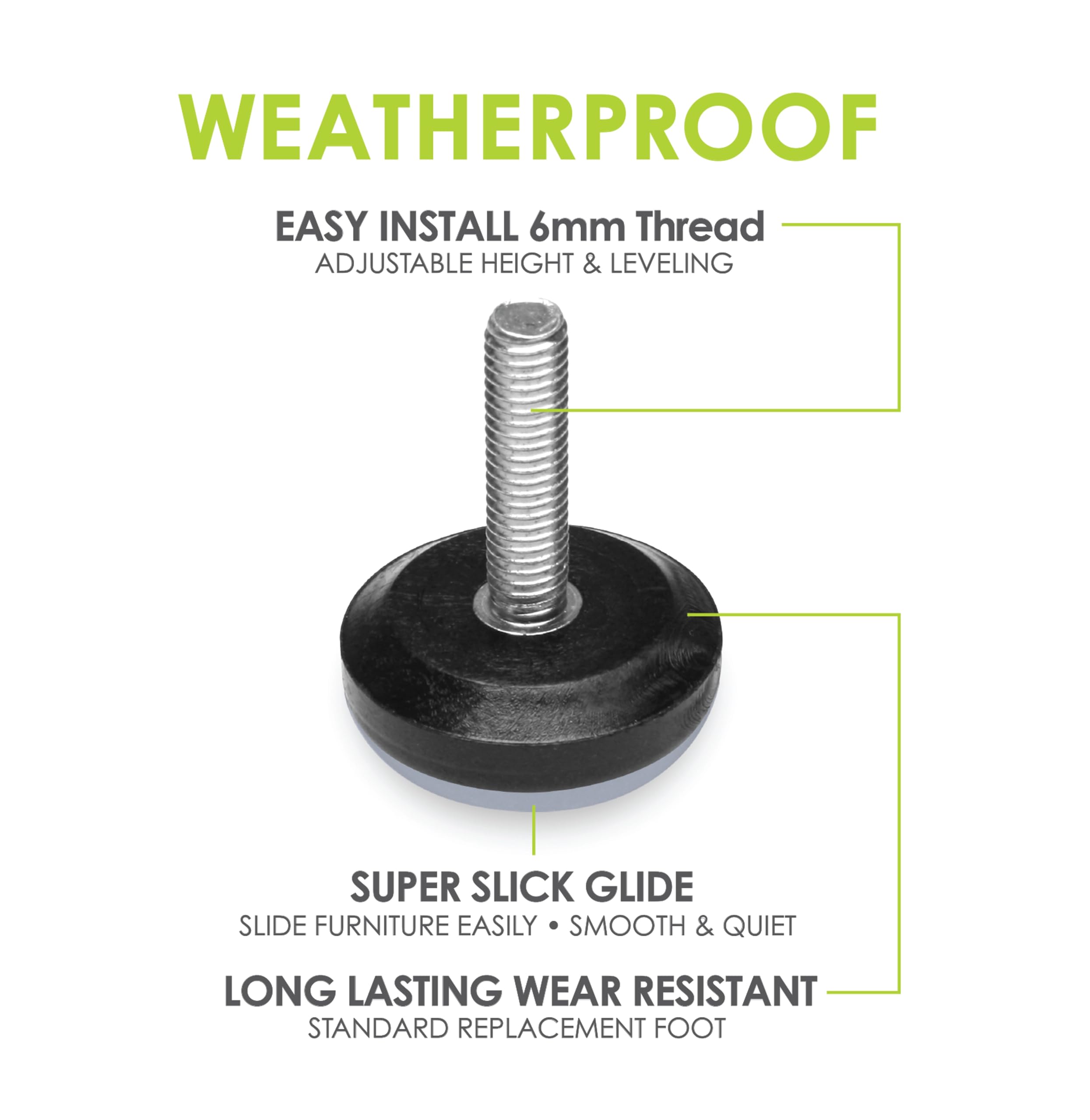 Slipstick Gorilla Outdoor Adjustable Furniture Levelers (8 Pack) Weatherproof Screw in Leg Glides for Chairs Tables - Image 2