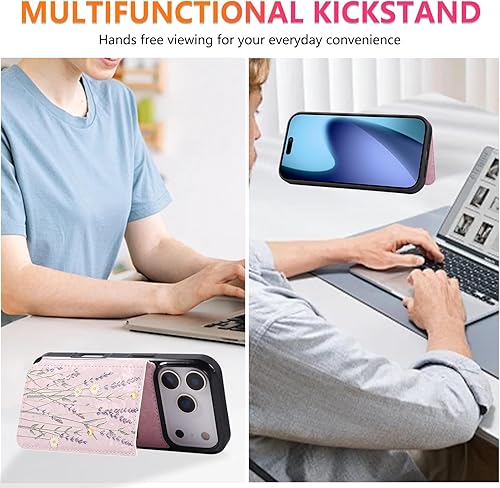 Miniatura 15 de UEEBAI Funda tipo cartera para iPhone 15 Pro Max con tarjetero, cubierta de cuero PU con soporte, bloqueo RFID, doble cierre magnético, relieve de