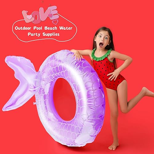 Miniatura 3 de 6 piezas de anillo inflable de natación para niños y niñas, flotador inflable de sirena para niños y niñas, suministros de fiesta de natación, 3