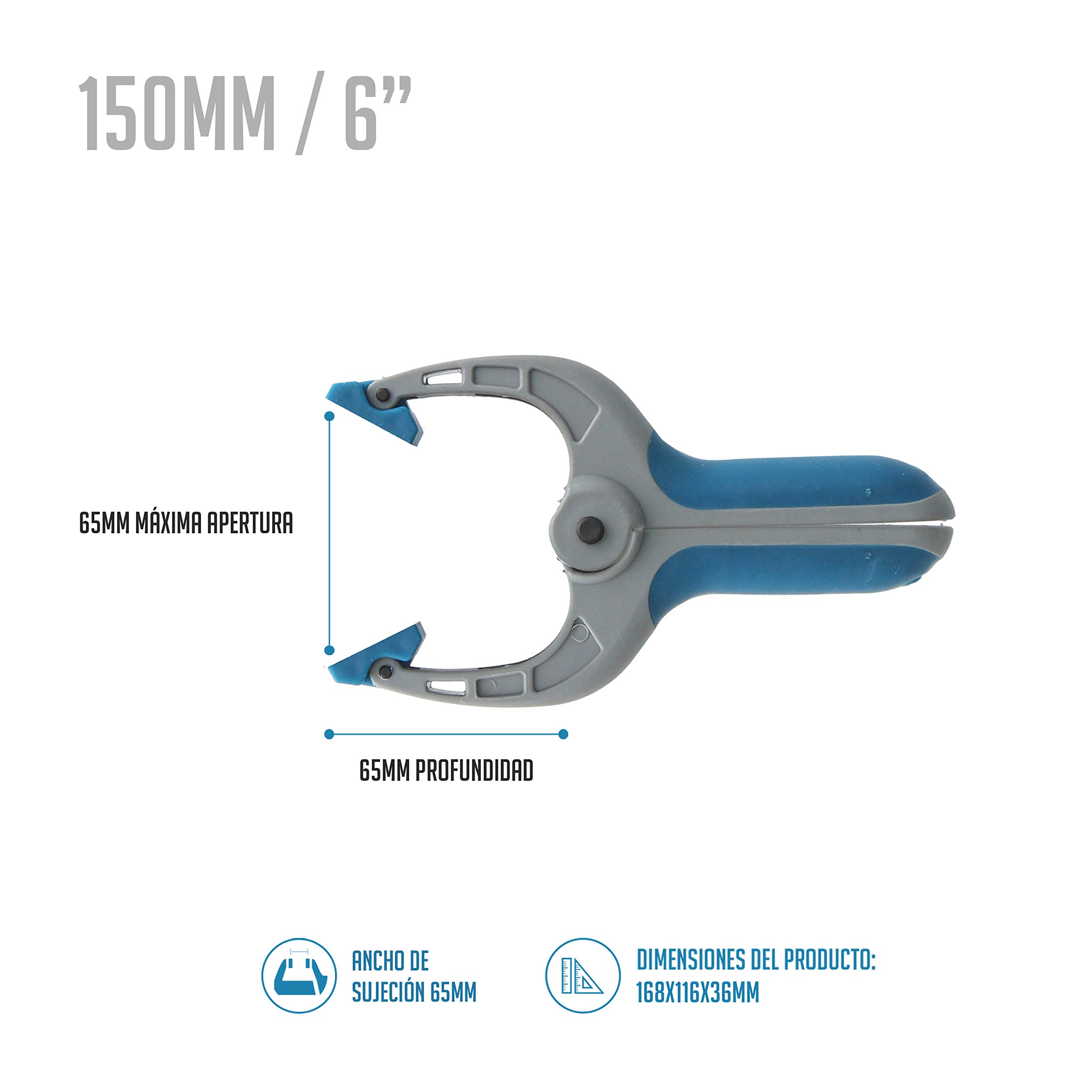 Ferrestock FSKPRS102 12pcs Spring Loaded Clamping Clamps, Non-Slip Handle, Swivel Jaws, Extra Strong Spring, Max Opening 65mm, Depth 65mm