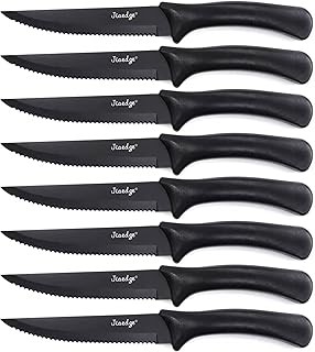 Steak Knives Set of 8, Serrated Steak Knives, Matte Black Steak Knives Set, Rust Proof Dishwasher Safe Steak Knife Set, Stainless Steel Steak Knife Set