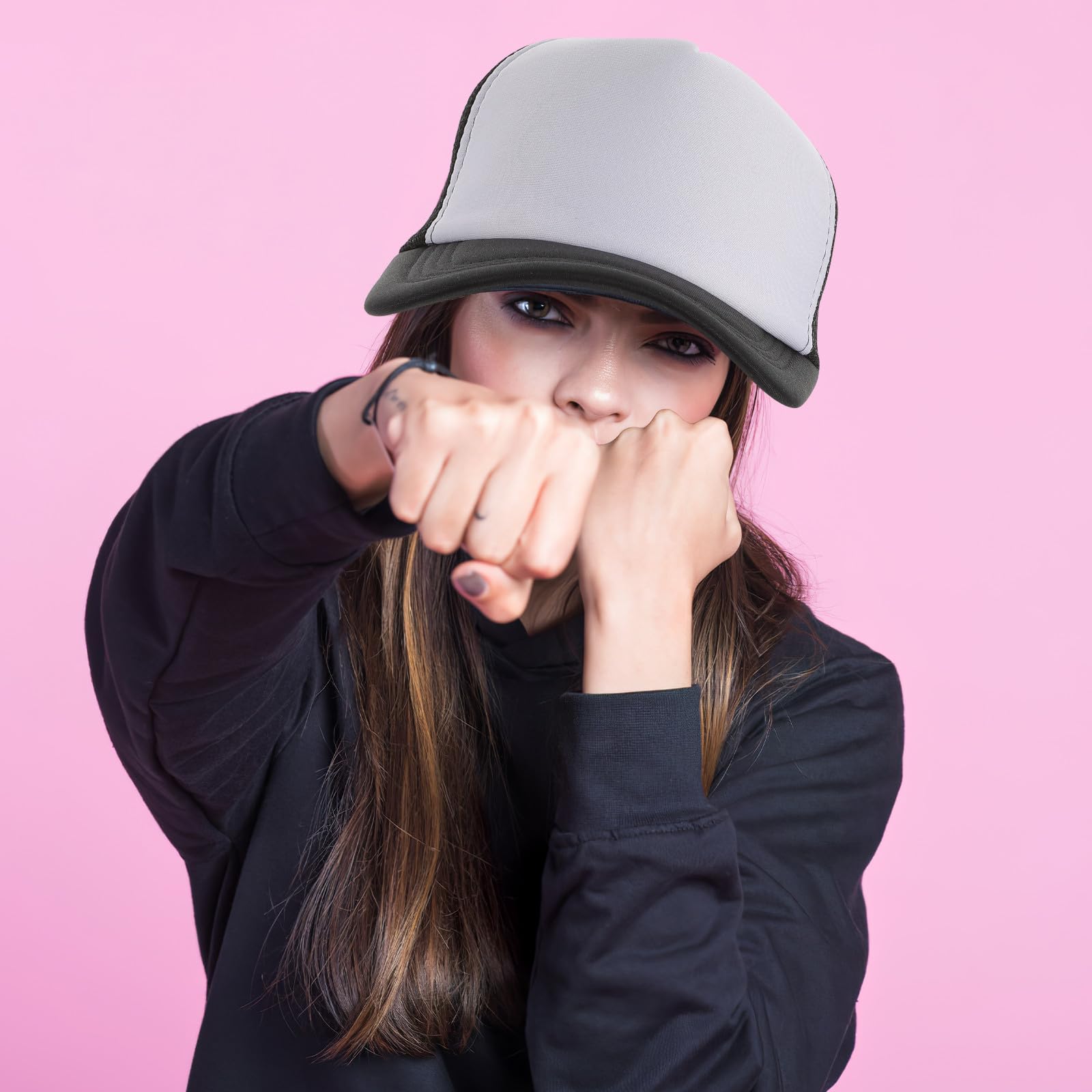 Angoily Poliéster Gorras de Béisbol Negro en Blanco, de Malla 10 | Sublimación y Serigrafía, Pack de 10 Piezas, Uso Diario y Exterior, Ajuste Unisex