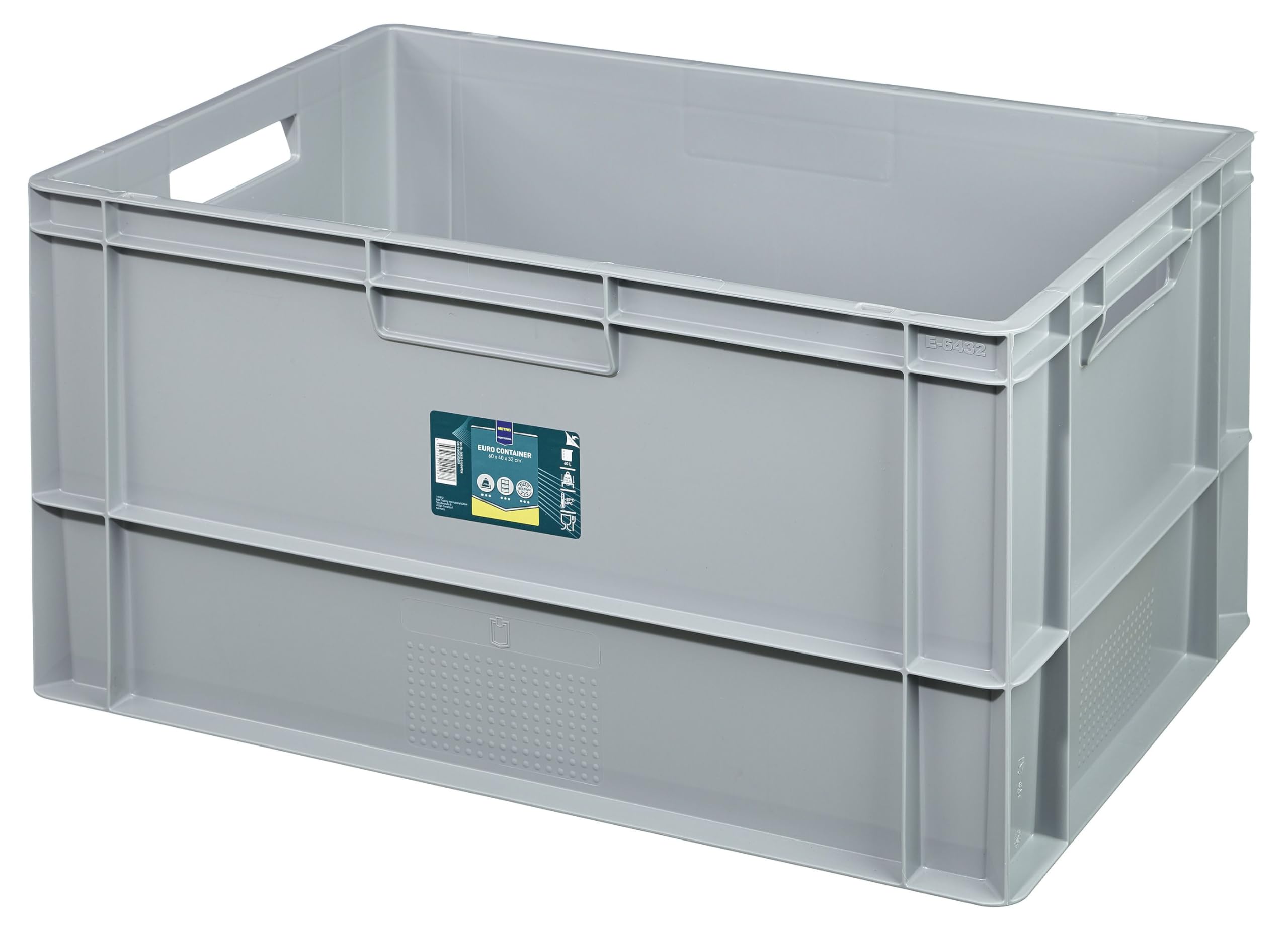 METRO Professional Eurobox PP 60 x 40 x 32 cm, 60 L, 25 kg, apilable, con asa, color gris