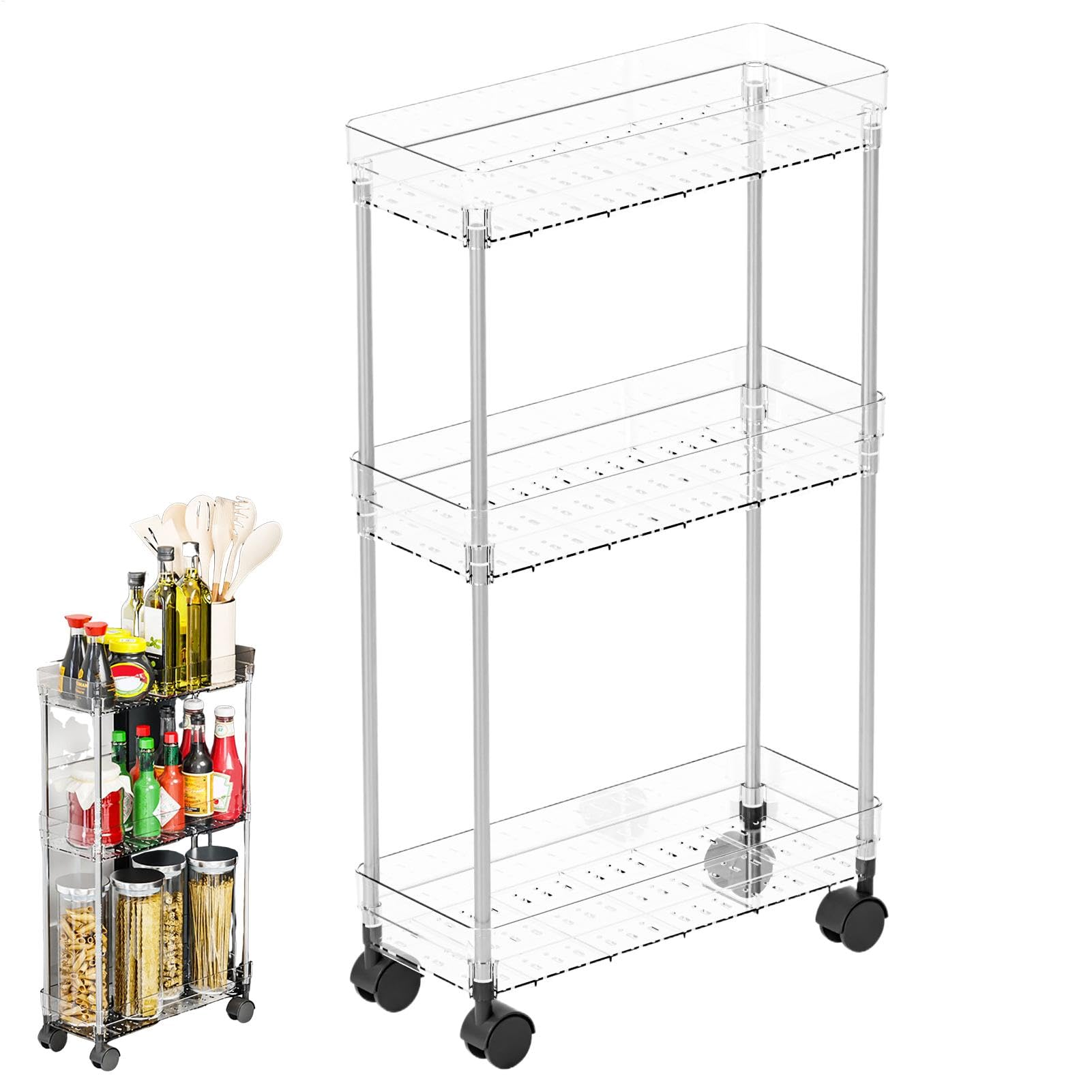 Chariot de salle de bain à roulettes et étagère de rangement mobile multicouche