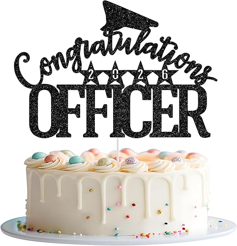 Congrats Officer 2026 Cake Topper, Officer Graduation Party Decorations, Officer Cake Decor 2026, Police College School Graduation Decorations Black