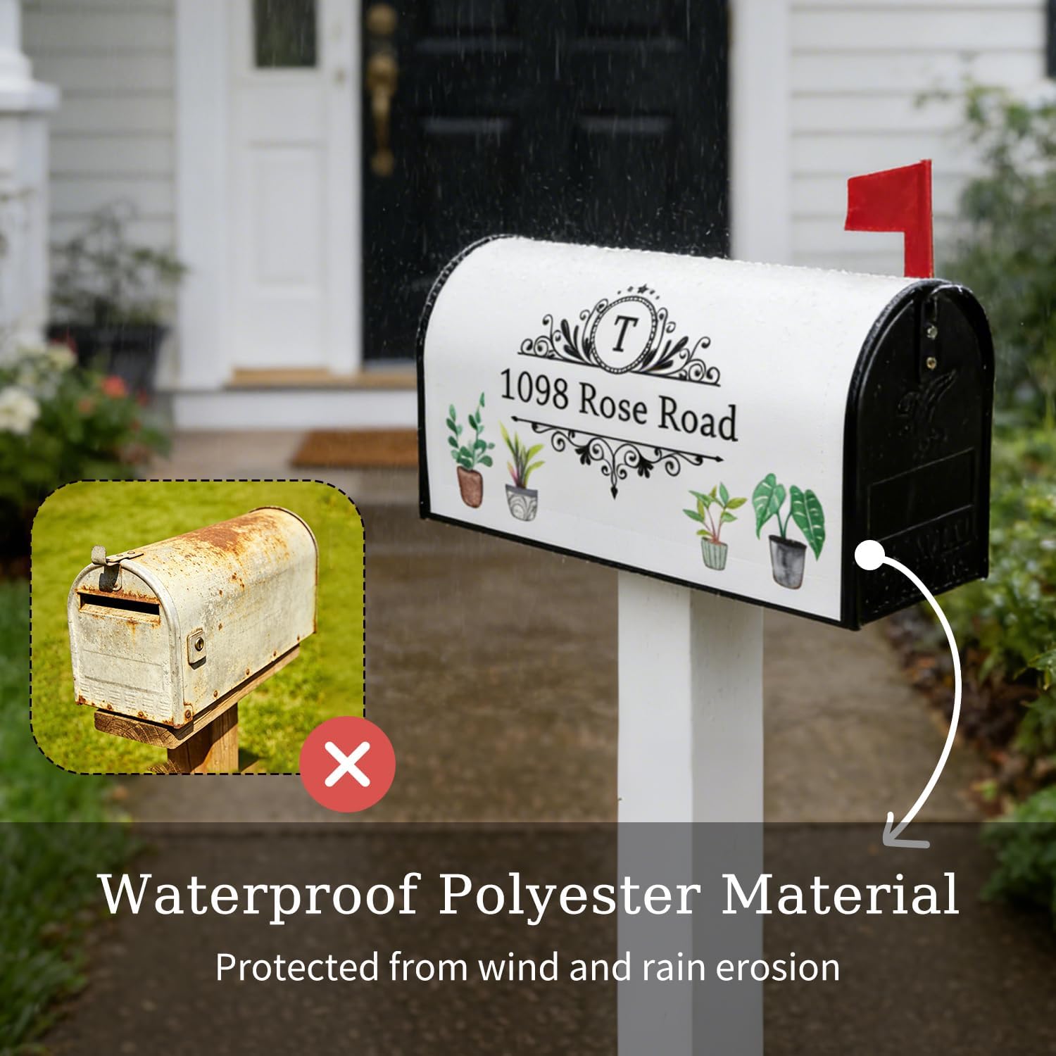 Watercolor Elegant Cute Topiary Plants White Personalized Monogram Address Mailbox Post Covers Standard Size Magnetic Spring Summer Garden Decor New Housewarming Wedding Gifts Outdoor Decor