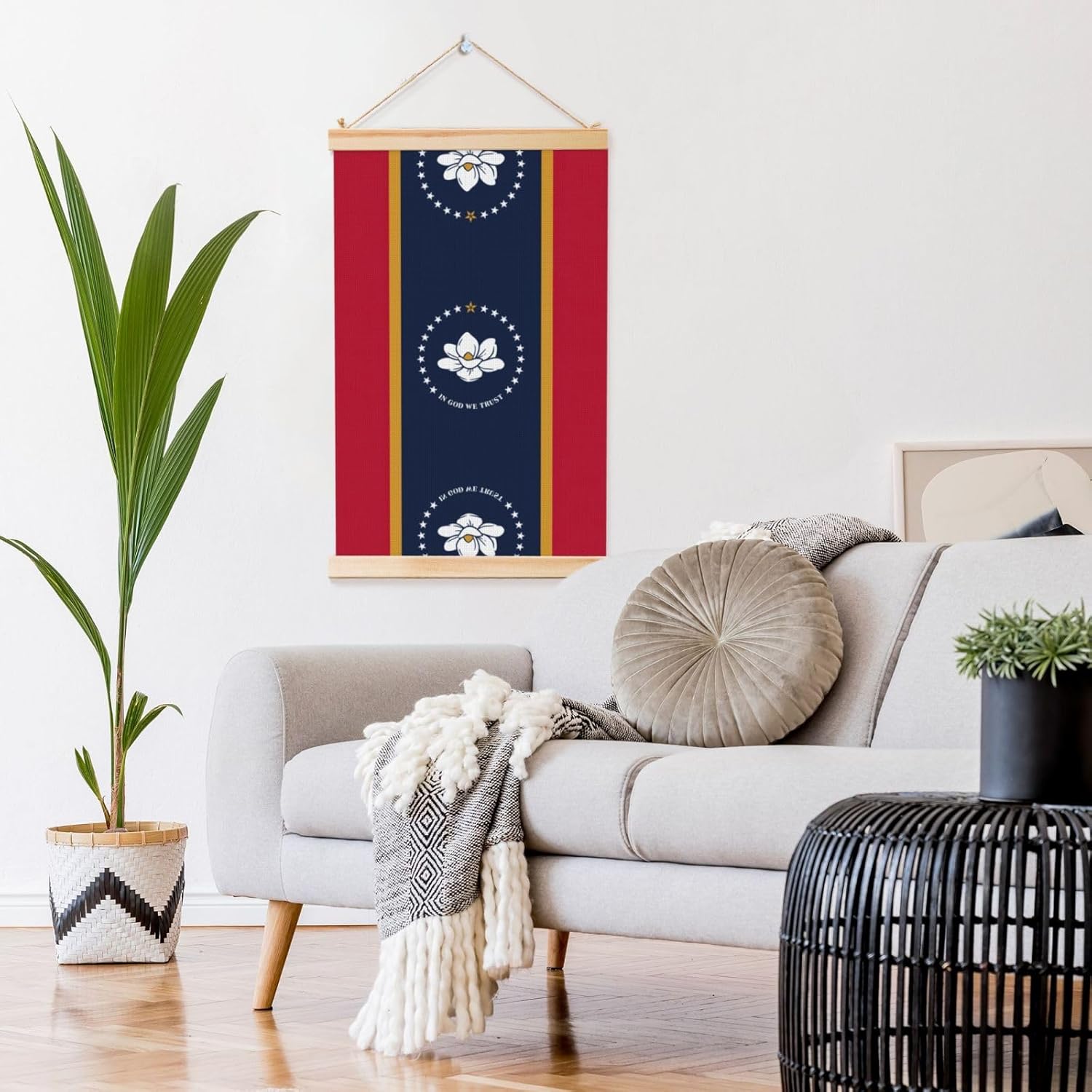 Mississippi State Flag Print Poster Hanger,Hanging Poster, Poster Frame,Wood Poster Hanger, For Wall Hanging