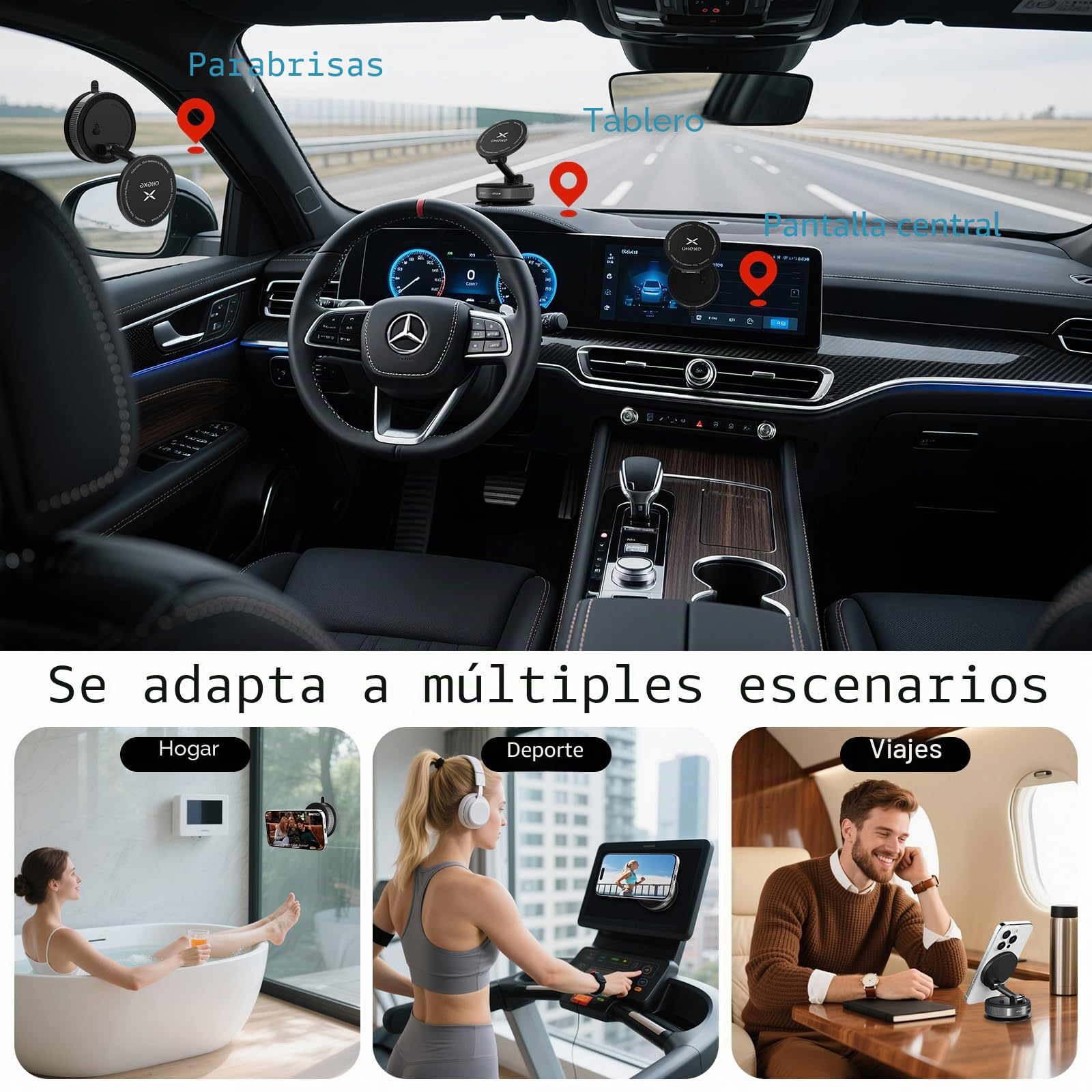 Soporte de teléfono magnético para Coche con Ventosa para Soporte Magsafe, Soporte para teléfono de Coche con Ventosa Ultra Ajustable 360° para iPhone 17 Pro MAX 16 15 14 13 12 Air Plus (Negro)