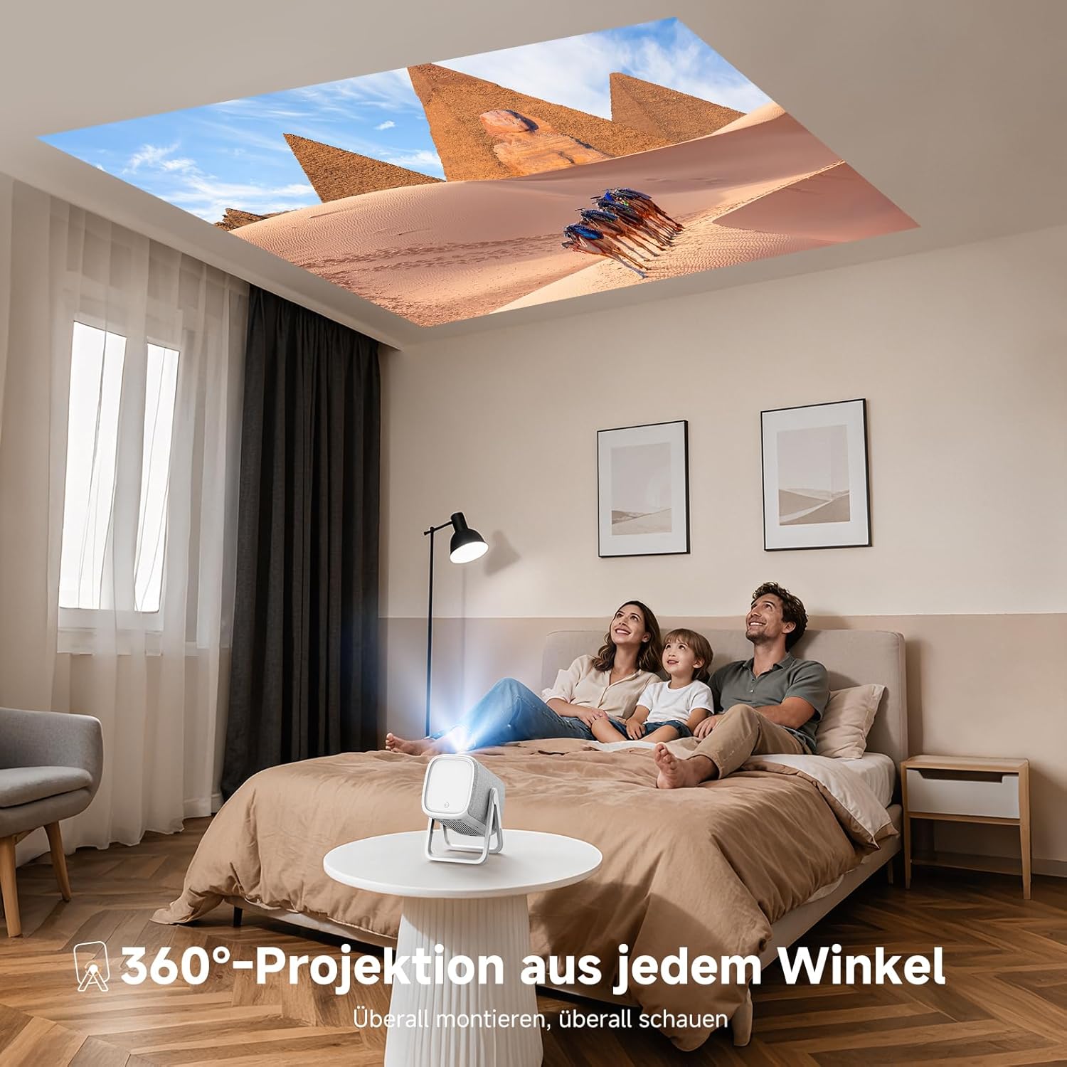 iSinbox AC311 Projector demonstrating 360-degree projection capability