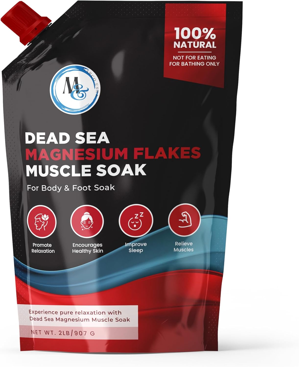 Dead Sea Magnesium Flakes Bath Salts – Superior Alternative to Epsom Salt – Premium Mineral Supplements for Muscle Relief, Aches – Sourced Natural Salts, Relaxing Bath Foot Soak (2 lb) (Muscle Soak)