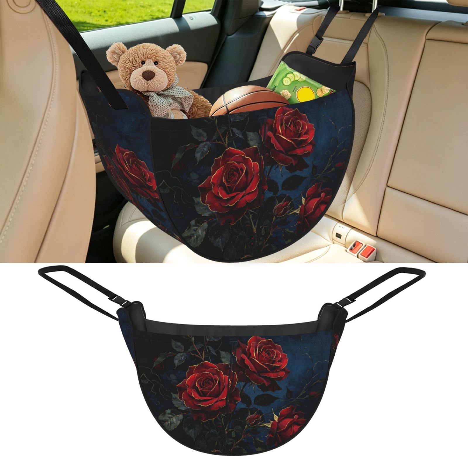 Cntdbu Black Dark Red Rose Car Seat Organizer-Backseat Storage Bag For Travel