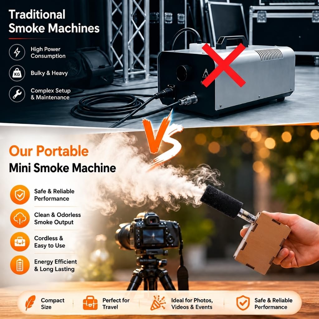 Mini máquina de humo portátil de mano con control remoto, kit de nebulizador de madera inalámbrico para fotografía, video, cosplay, accesorios de peinado de alimentos, incluye funda de transporte y