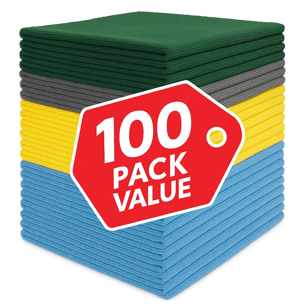 Simply Auto Microfibre Cleaning Cloths, Lint-Free & Highly Absorbent, Machine Washable, Multi-Purpose for Car, Kitchen & Home, Pack of 100
